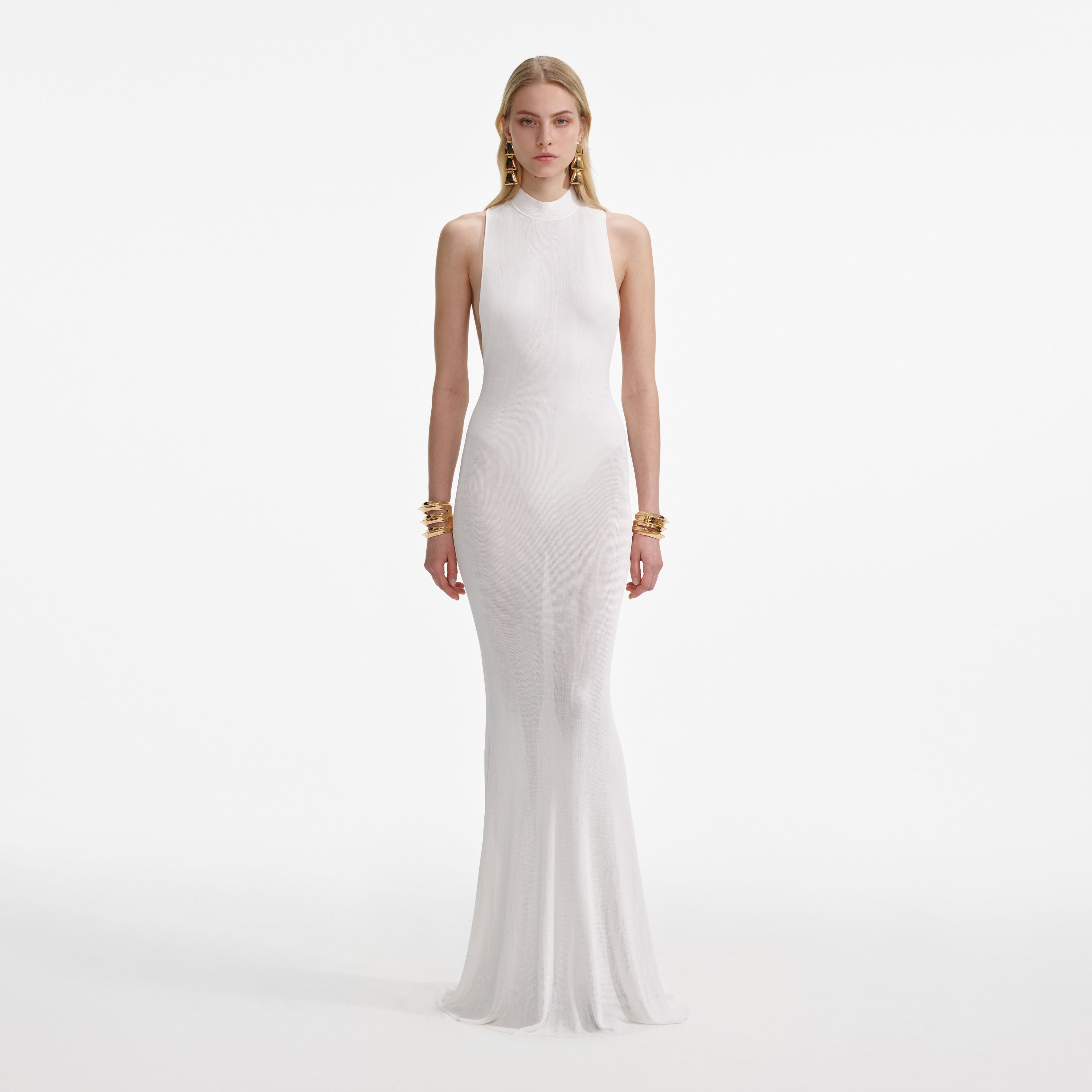 Self Portrait Dresses White Racer Viscose Maxi Kleid Weiß