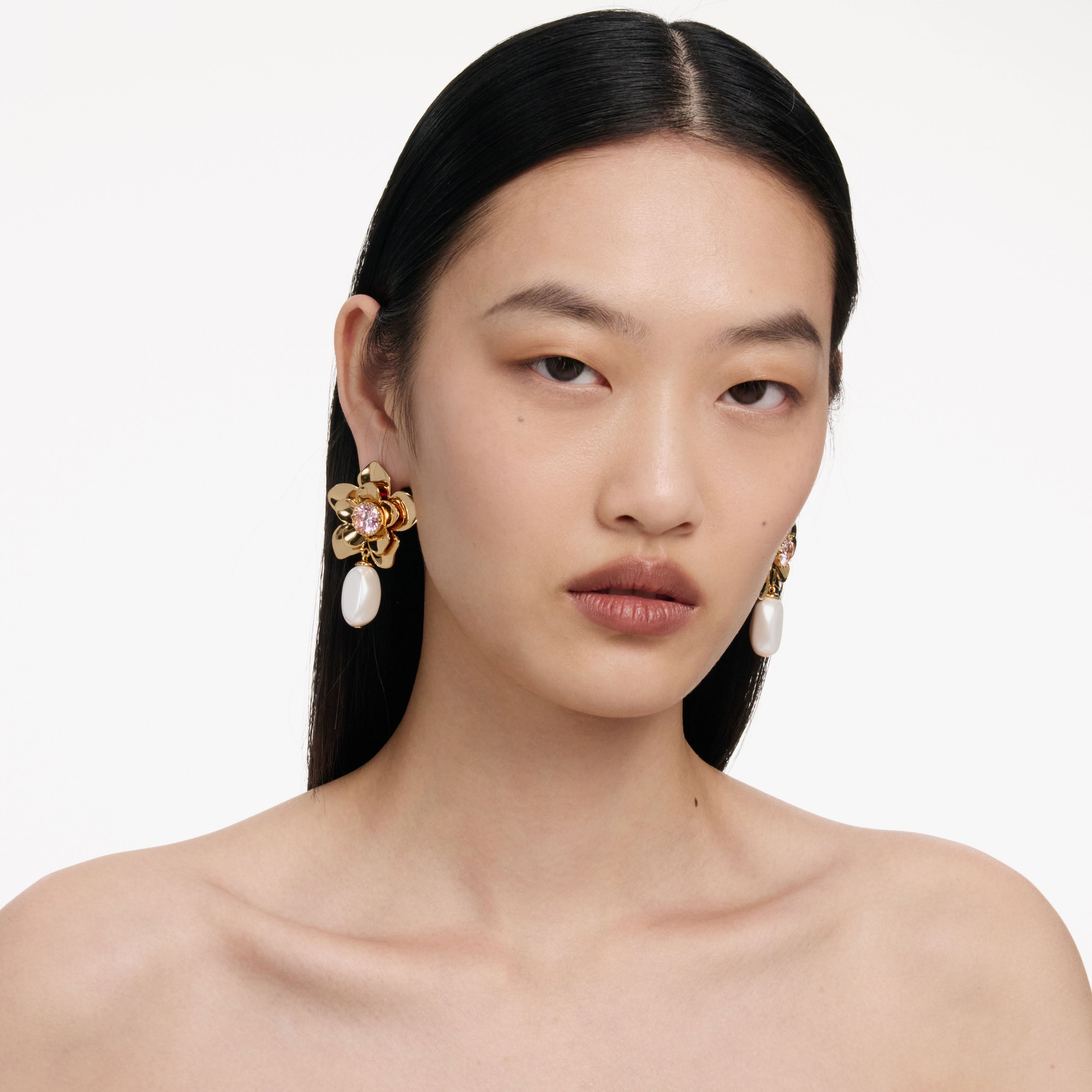 Self Portrait Gold Flower Ohrringe Pink Kristall Gold