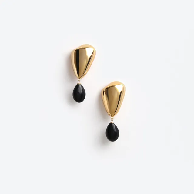 Self Portrait Gold Droplet Ohrringe Gold Schwarz 7,1cm