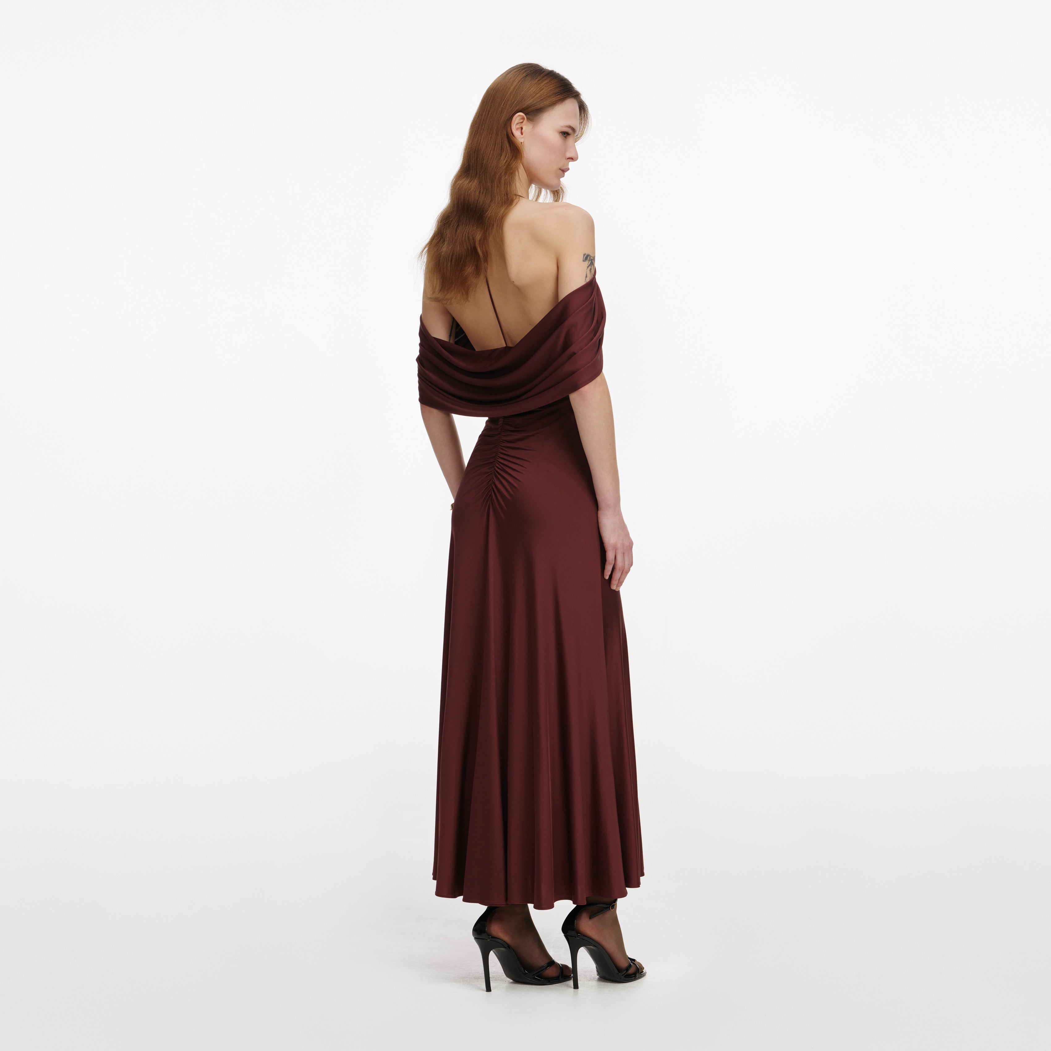 Self Portrait Brown Jersey Drape Midi Dress Kleid Braun UK 6