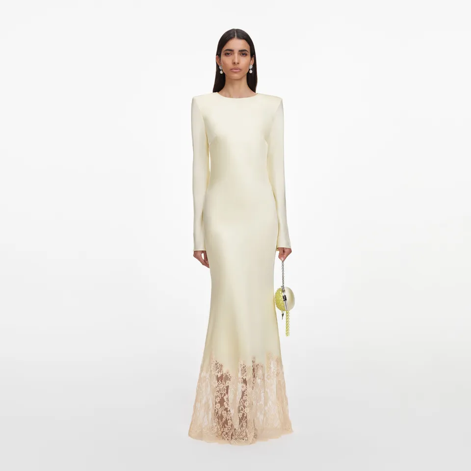 Self Portrait Yellow Viscose Lace Maxikleid Gelb UK 8 Spitze