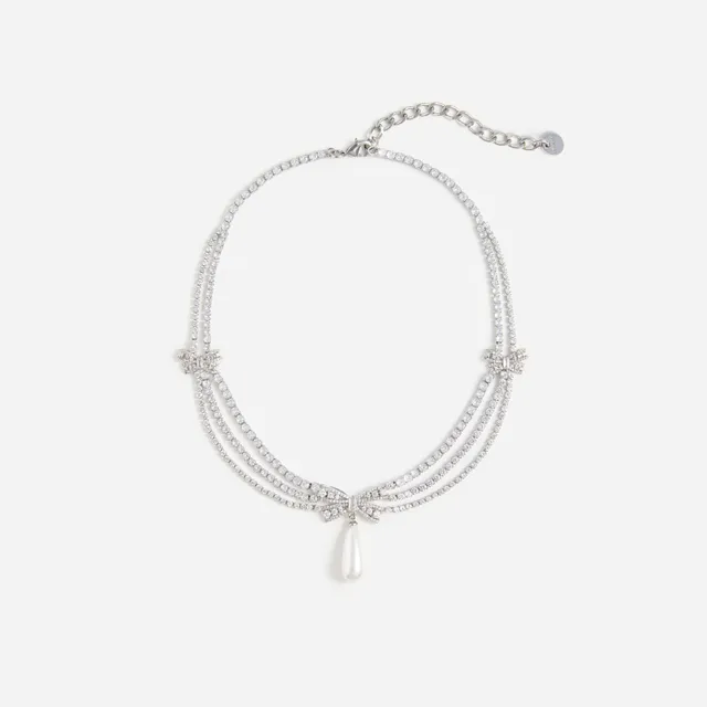 Self Portrait Silver Crystal Bow Pearl Halskette Silber