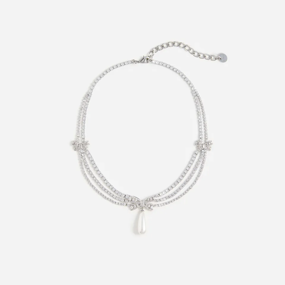 Self Portrait Silver Crystal Bow Pearl Halskette Silber