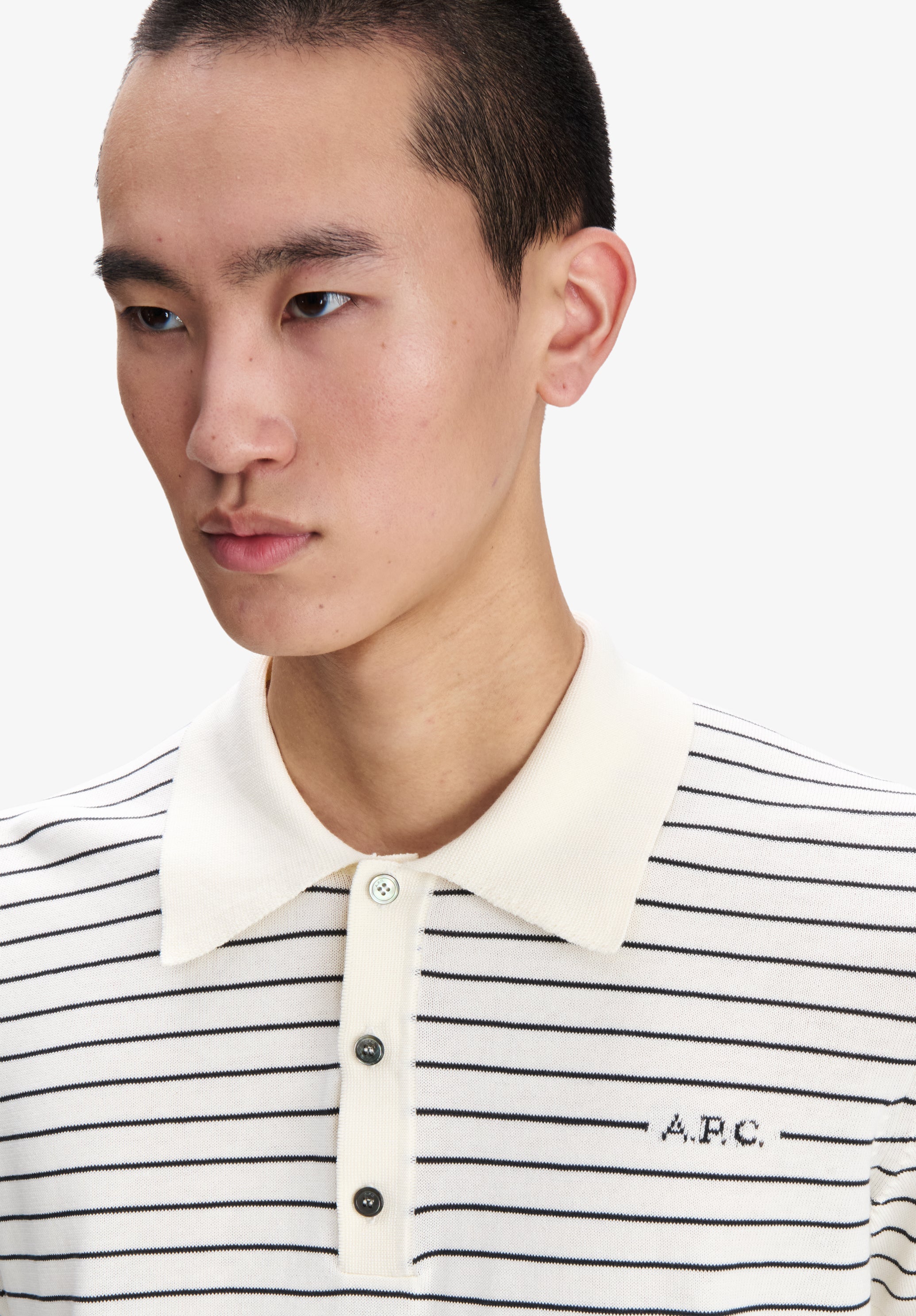 A.P.C. Polohemd Ecru Gestreift Slim Fit Kurzarm