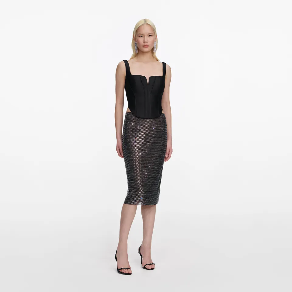 Self Portrait Black Taffeta Corset Top Schwarz Taft UK 4-16