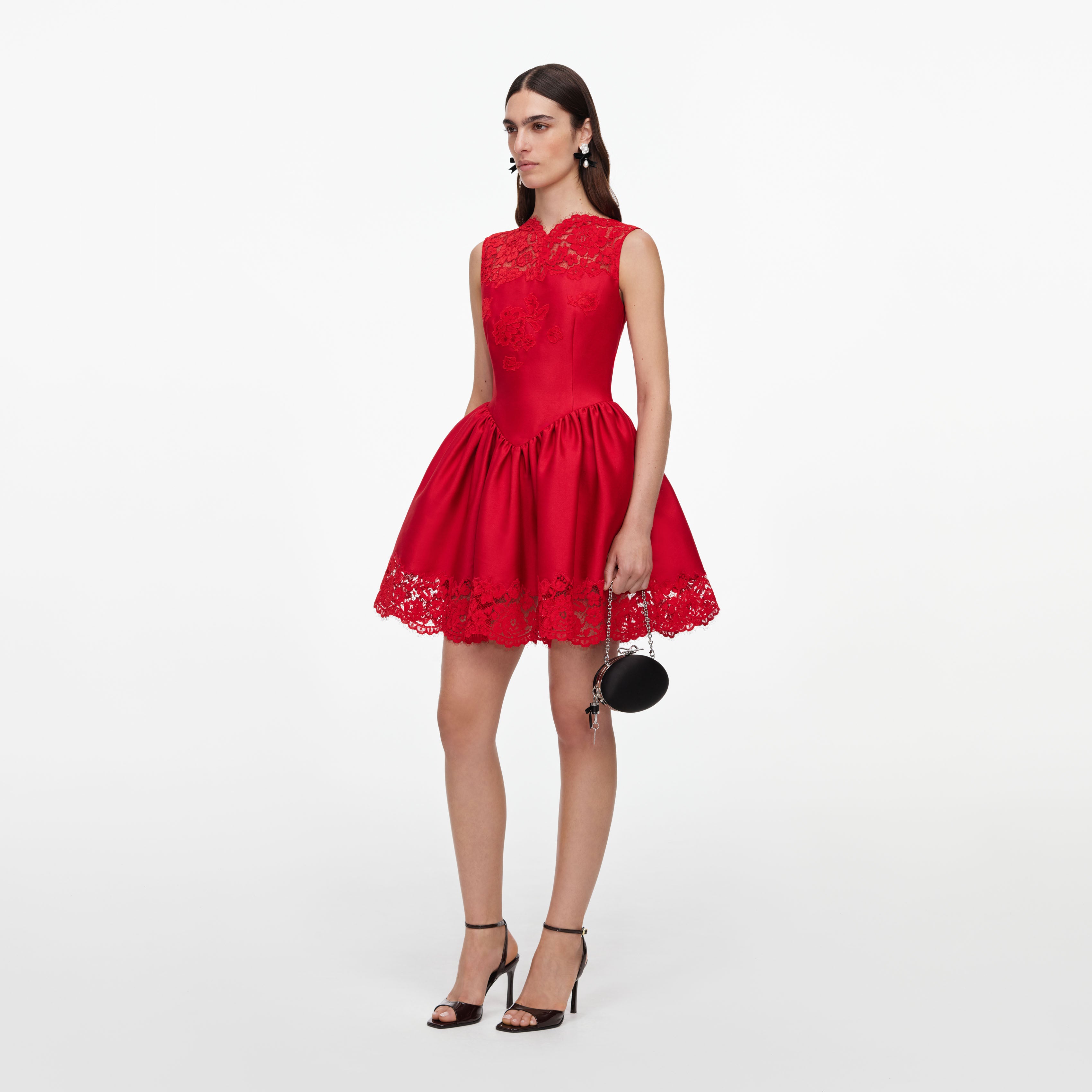 Self Portrait Red Taffeta Lace Mini Kleid UK 8