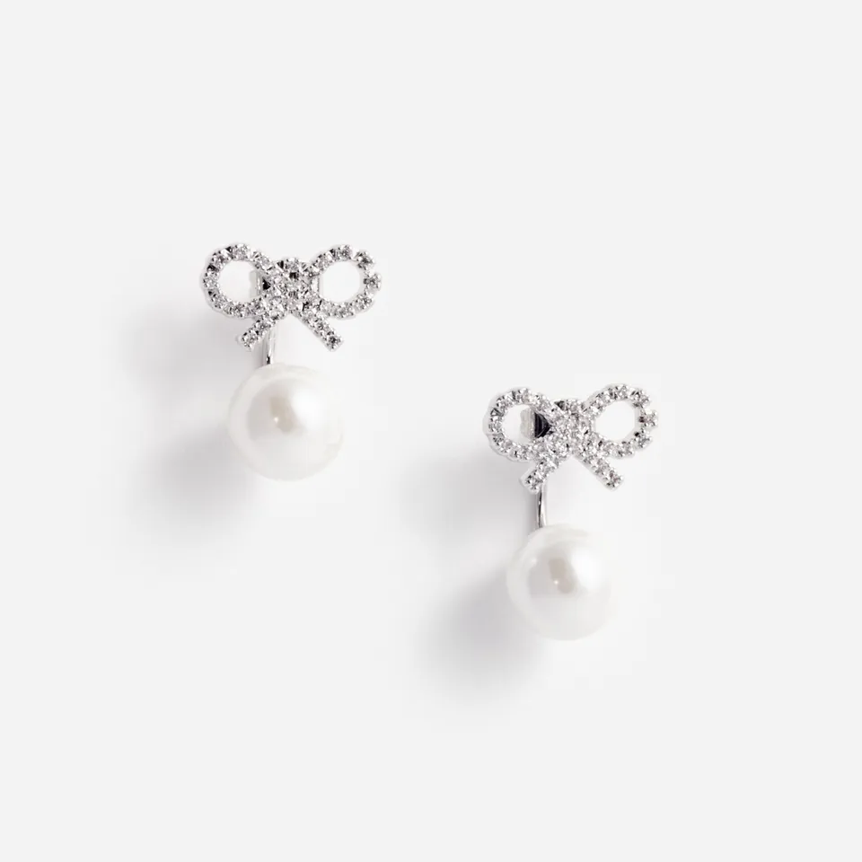 Self Portrait Crystal Bow Pearl Ohrringe Silber Schleife Perle