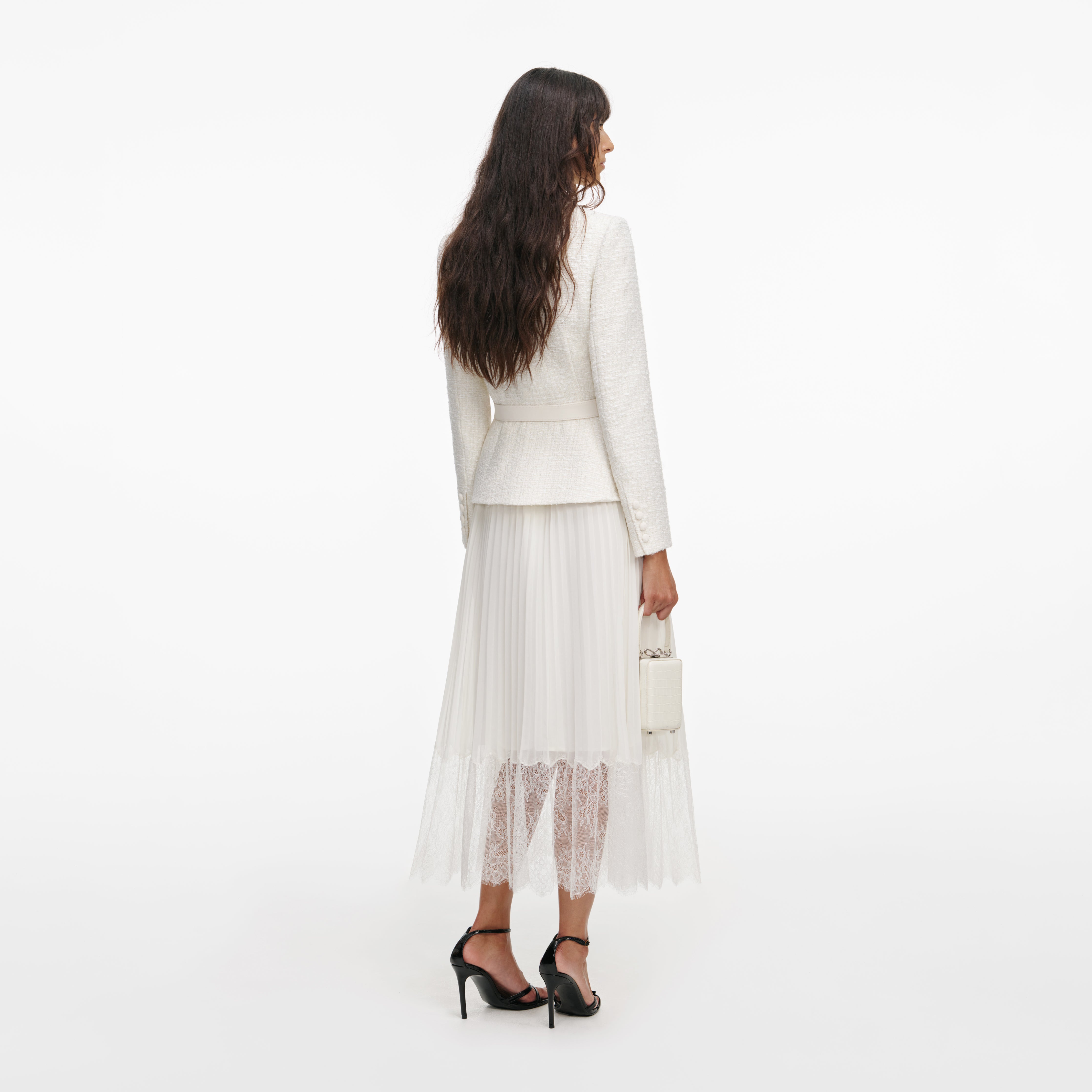Self Portrait Dresses Bouclé Chiffon Midikleid UK 8 Creme