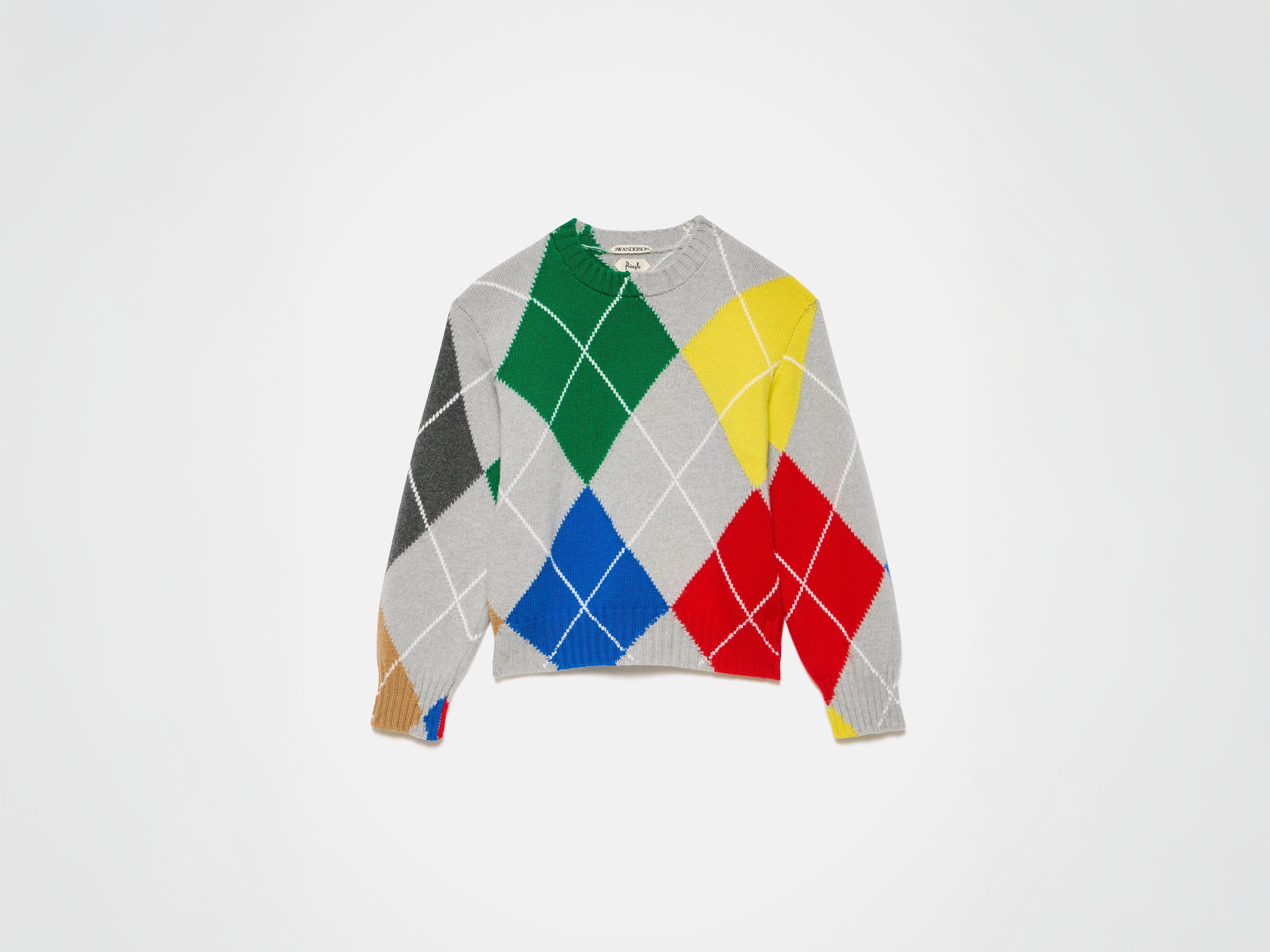 J.W.Anderson x Pringle Argyle Crewneck Pullover Grau Melange