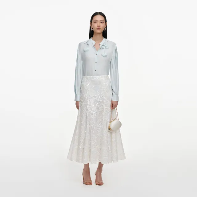 Self Portrait White Sequin Lace Midi Rock Weiß Pailletten UK 6