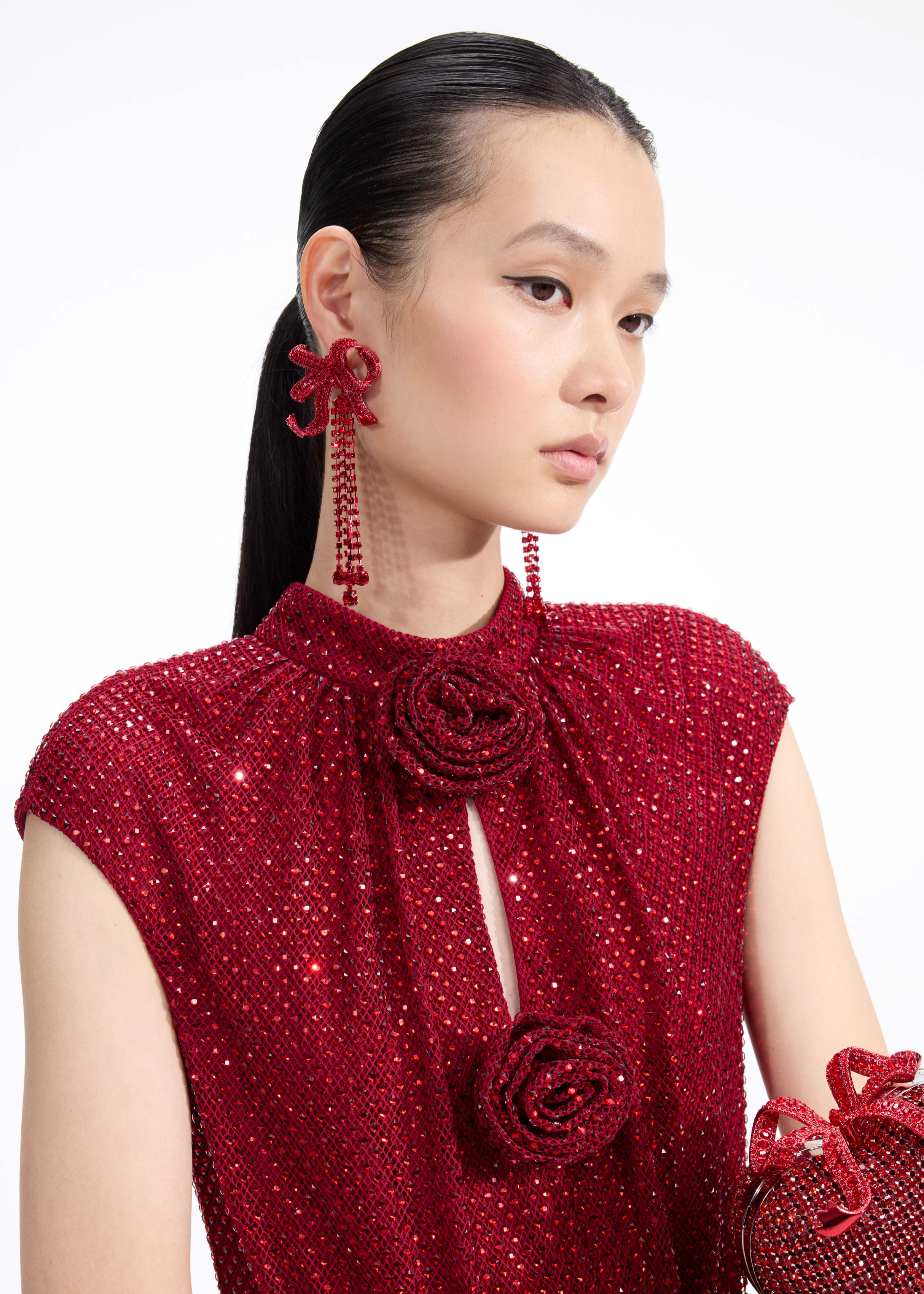 Self Portrait Jewellery Red Bow Diamante Ohrringe One Size Rot