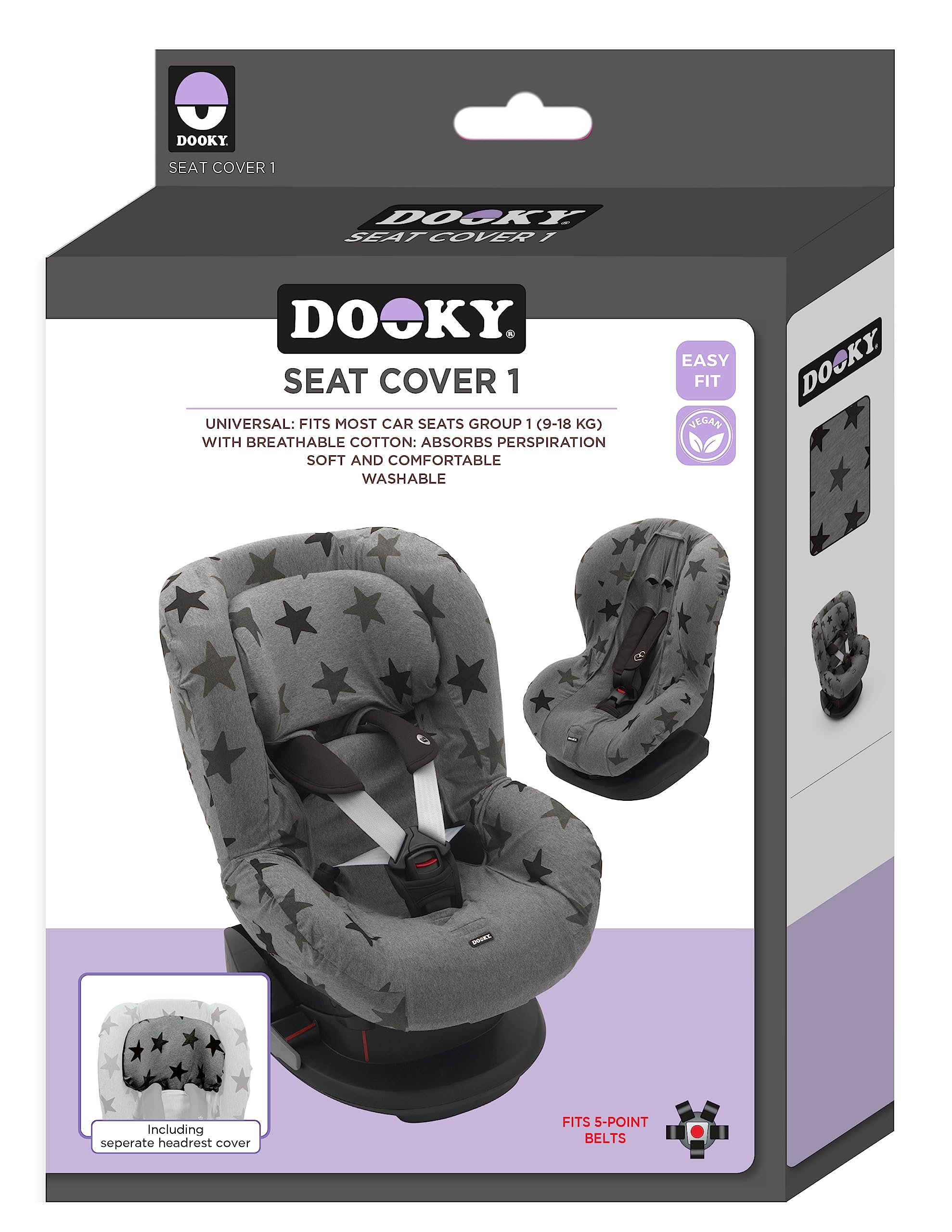 DOOKY Seat Cover Group 1 Grey Stars Sitzbezug grau 9-18 kg