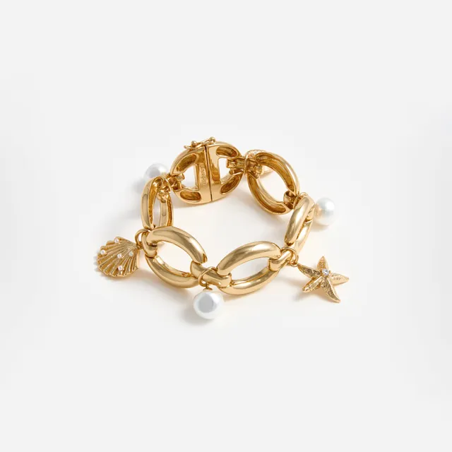 Self Portrait Gold Pearl Shell Charm Bracelet Perlenarmband