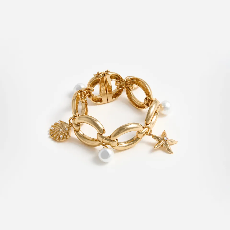 Self Portrait Gold Pearl Shell Charm Bracelet Perlenarmband