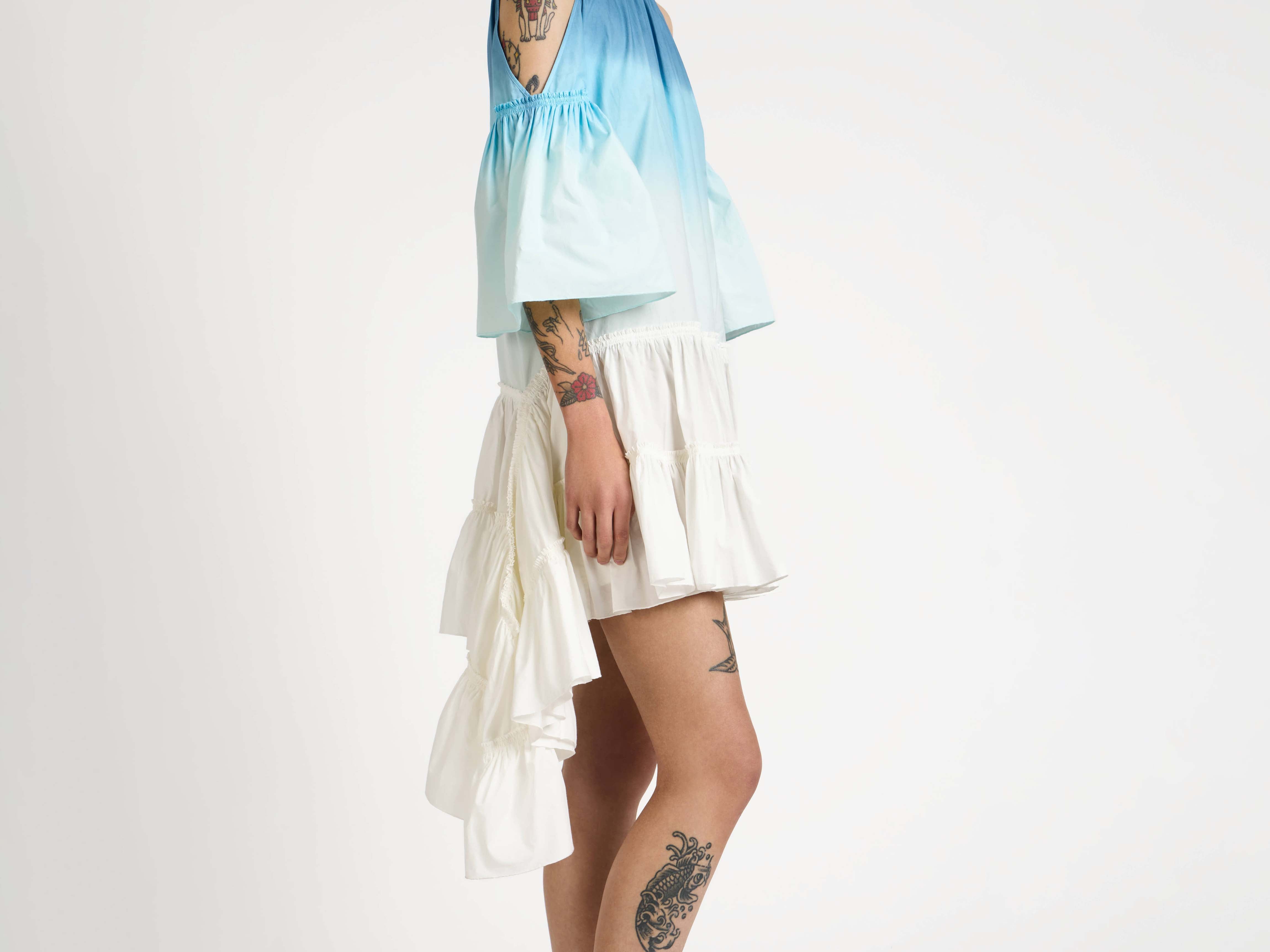 J.W.Anderson Dip Dye Ruffle Kleid Weiß Blau Baumwolle