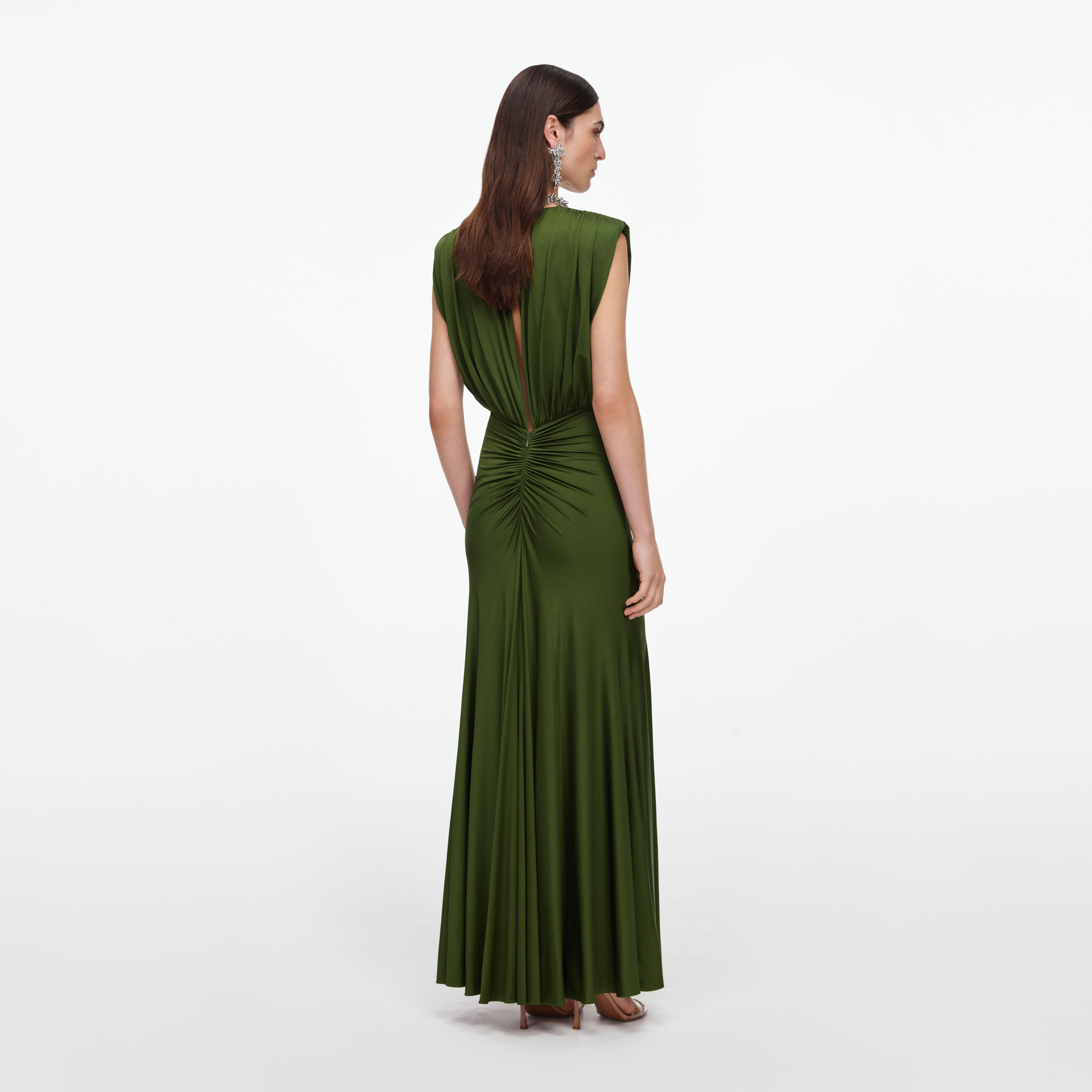 Self Portrait Olive Jersey Maxikleid Oliv Grün Lang