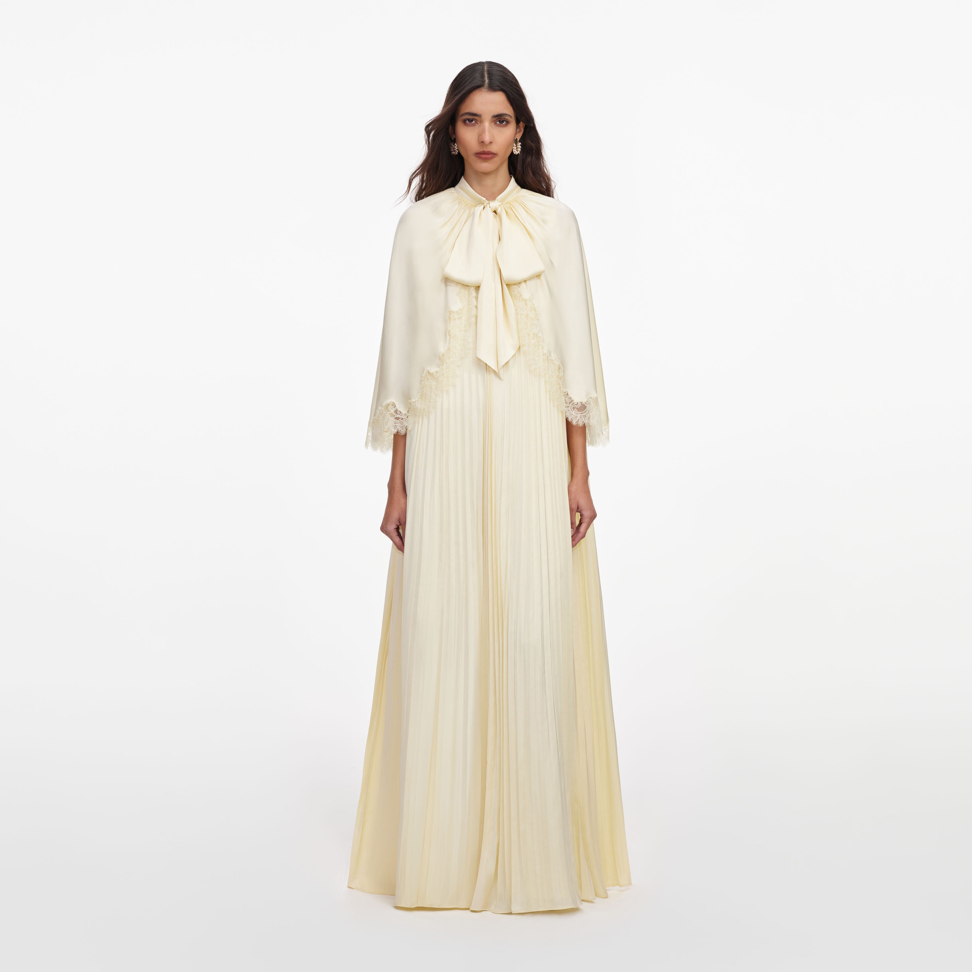 Self Portrait Yellow Tie Neck Cape Maxikleid Gelb UK 8