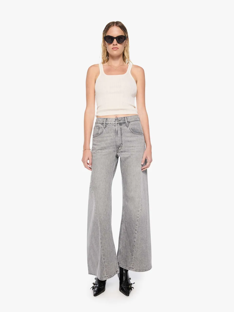 Mother Snacks Lemon Twist Sneak Jeans Rocky Road Wide-Leg