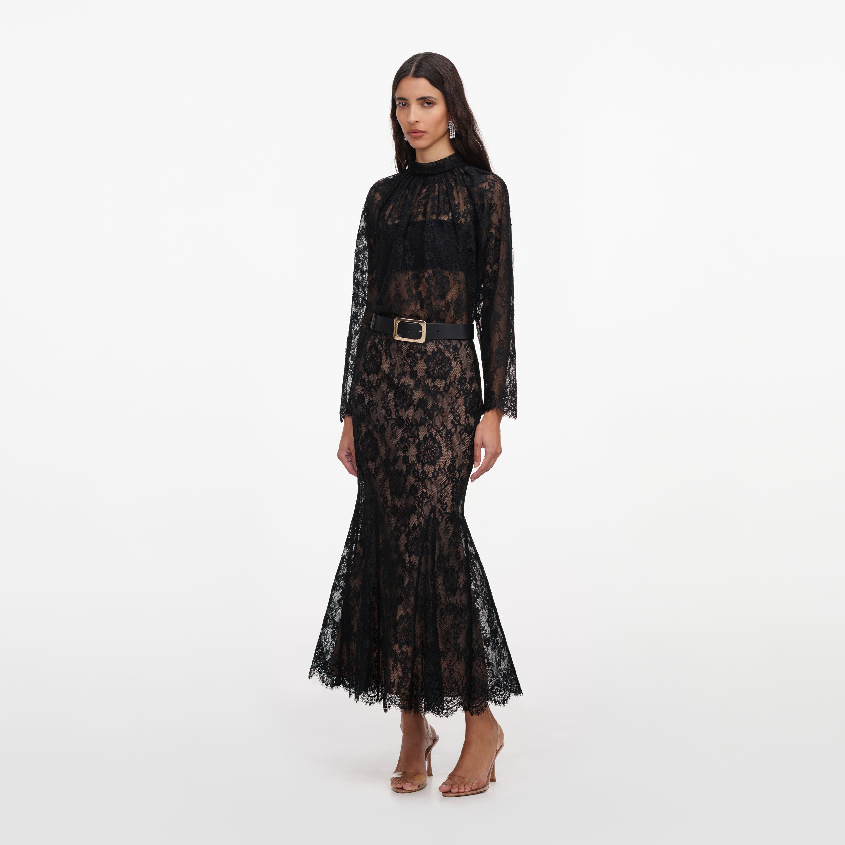 Self Portrait Black Lace Midi Rock Schwarz Spitze UK 6