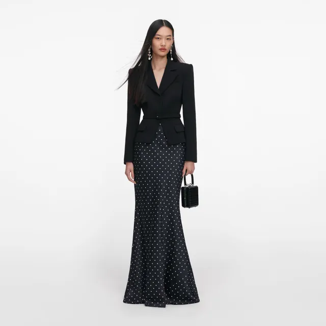 Self Portrait Crepe Polka Maxi Kleid Schwarz Punkte