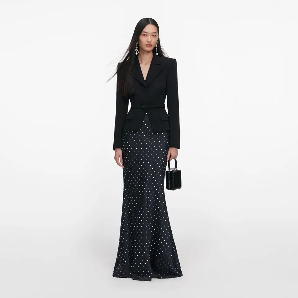 Self Portrait Crepe Polka Maxi Kleid Schwarz Punkte