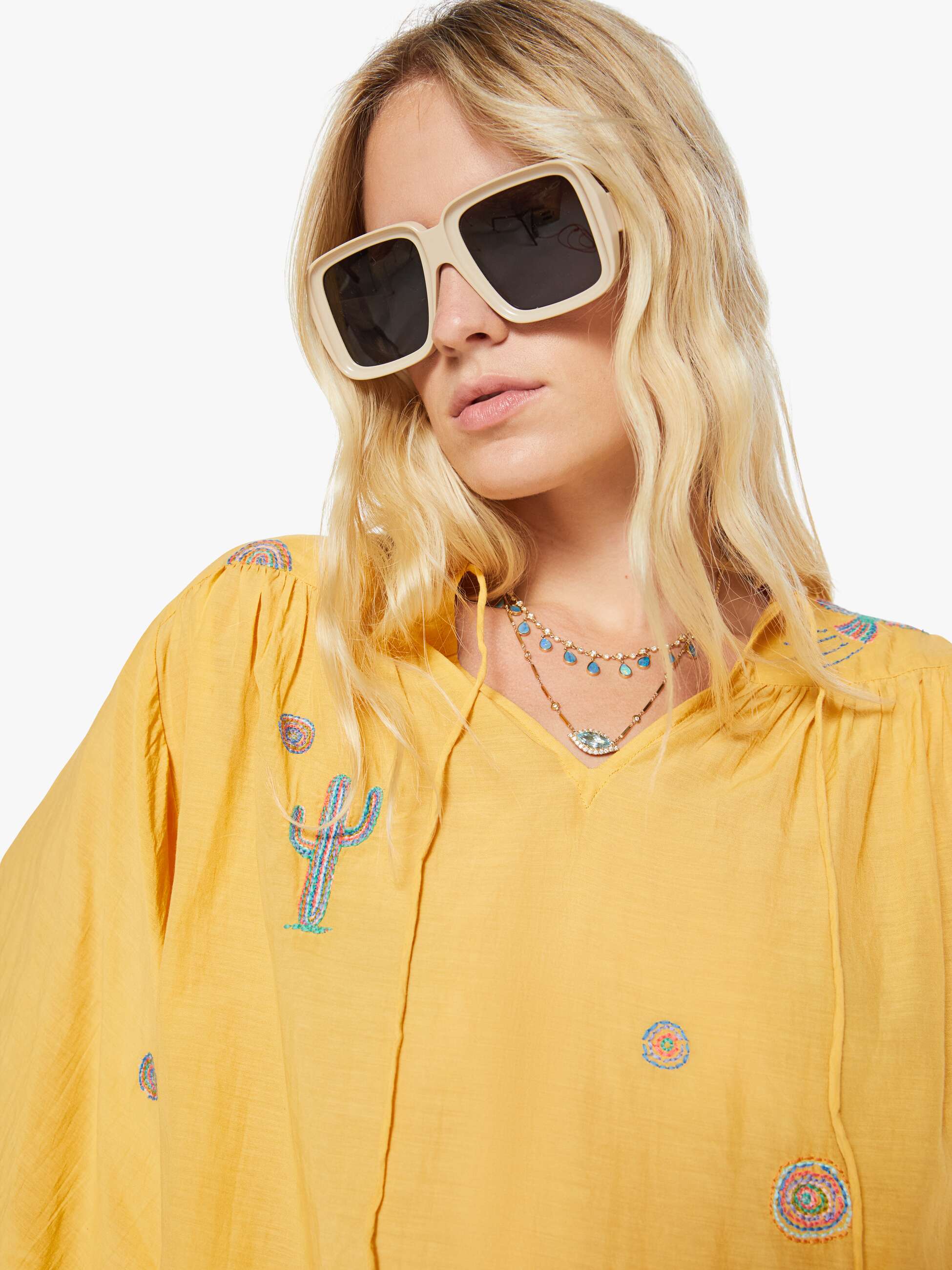Mother Breeze Yoke Bluse Golden Apricot Gelb Stickerei