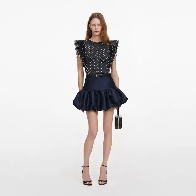 Self Portrait Bottoms Navy Taffeta Rock Blau Bubble