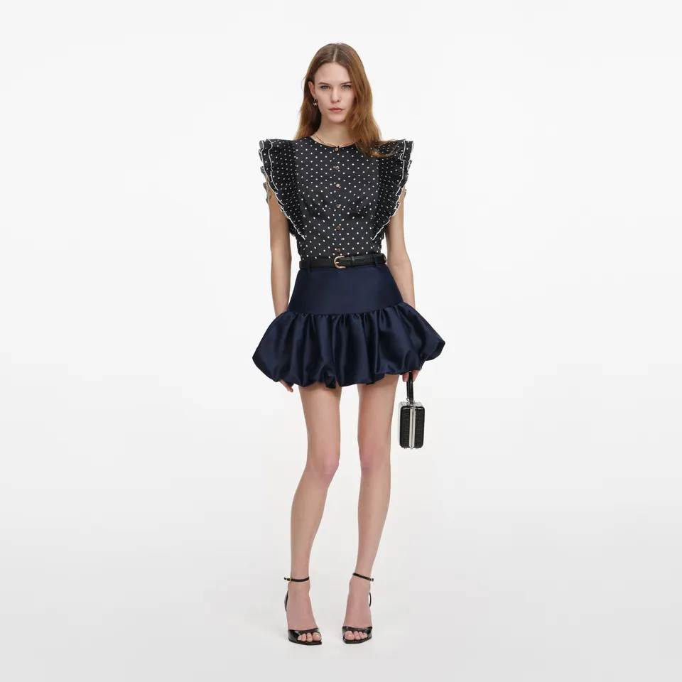 Self Portrait Bottoms Navy Taffeta Rock Blau Bubble