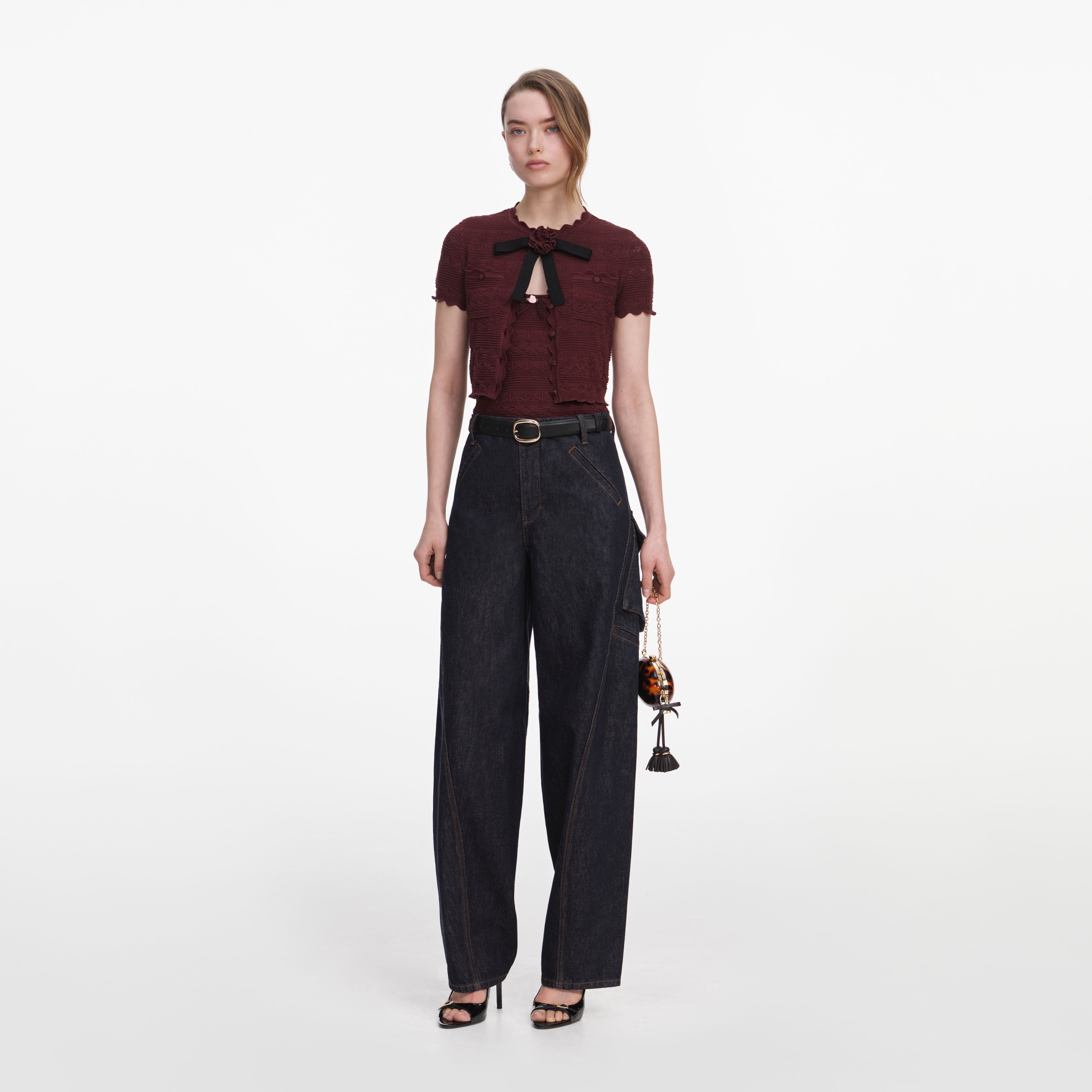 Self Portrait Cargo Jeans Indigo Denim Barrel Blau