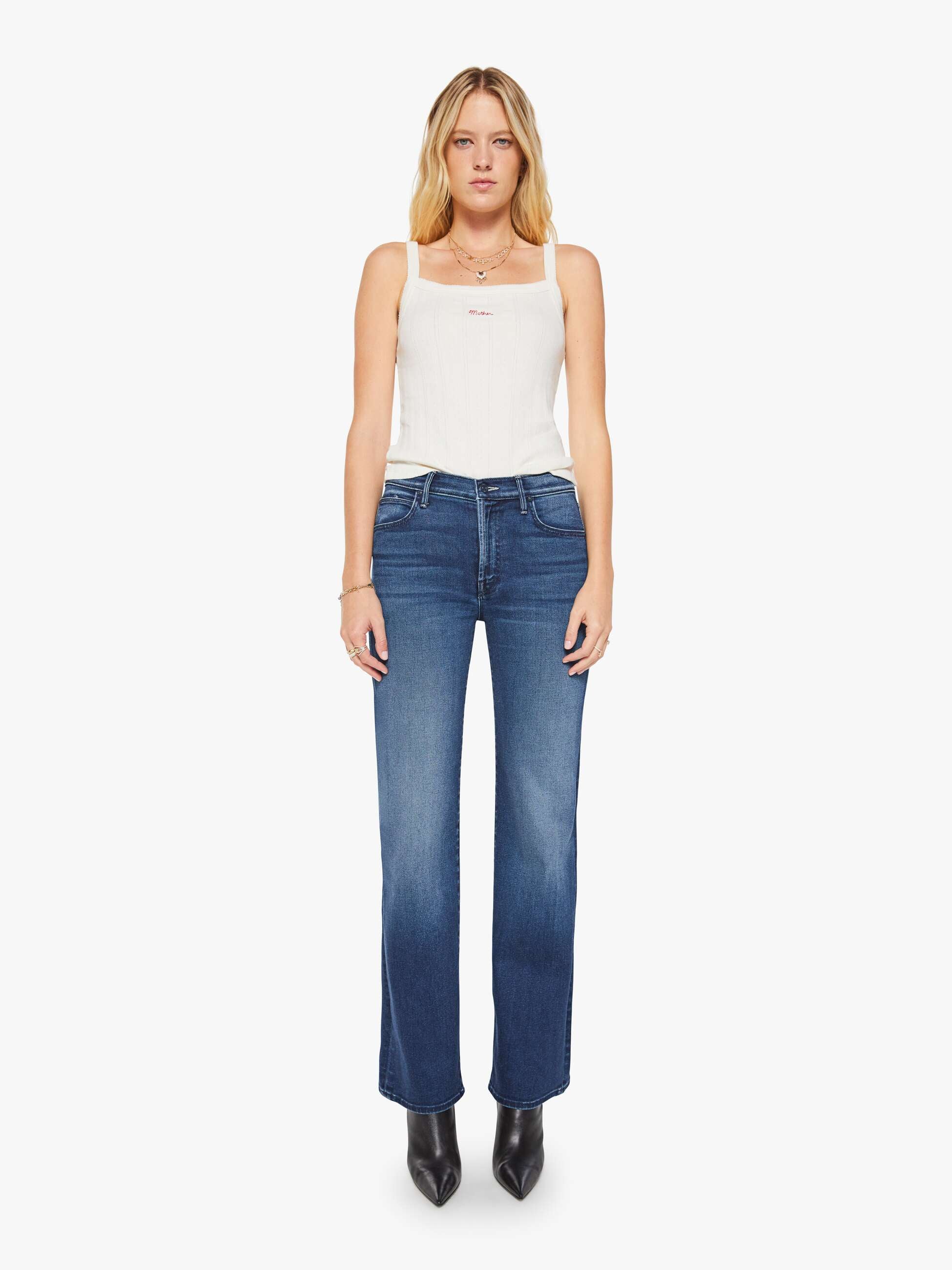Mother Kick It Jeans Homecoming High Straight Dunkelblau Stretch