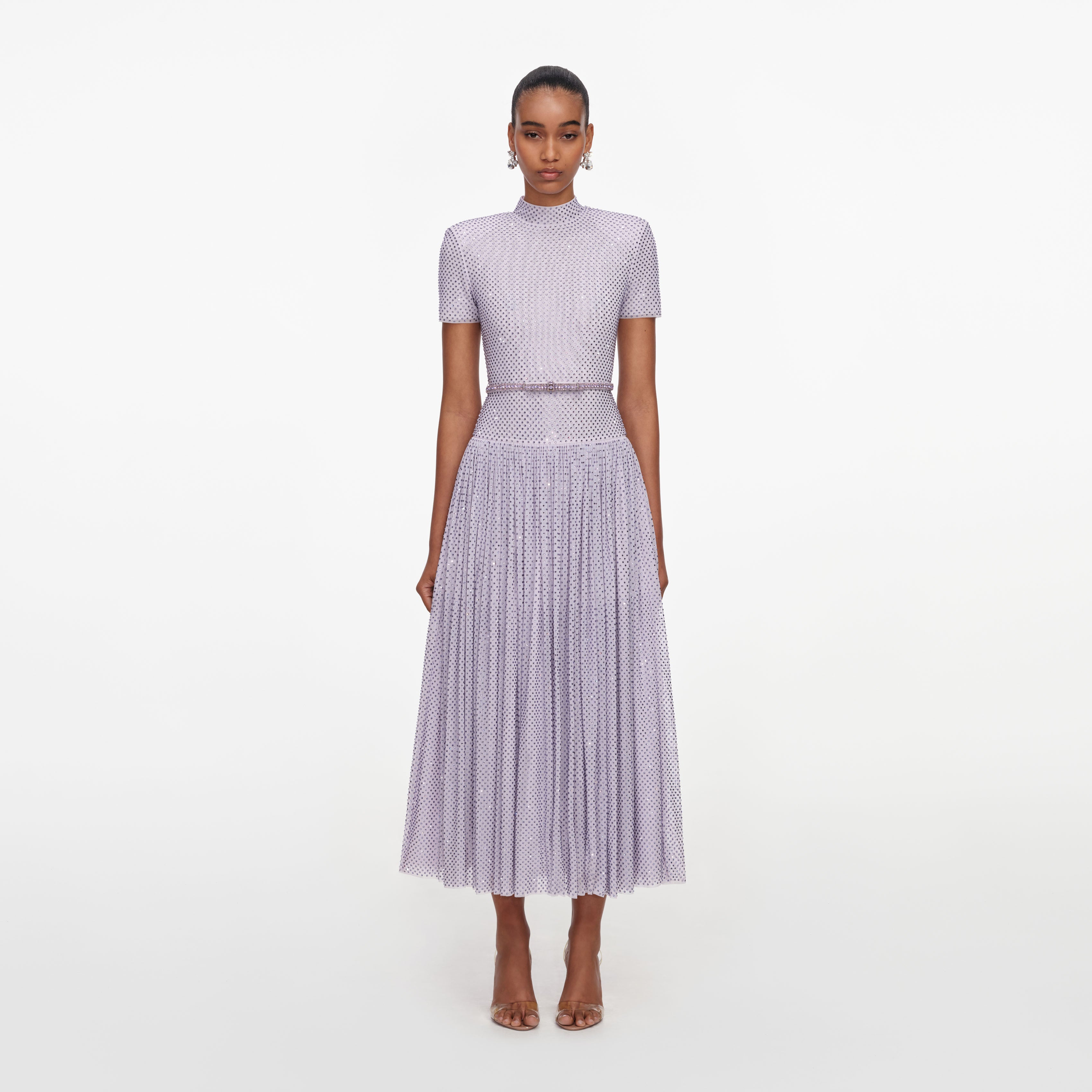 Self Portrait Lilac Rhinestone Midi Dress Kleid lila Strass