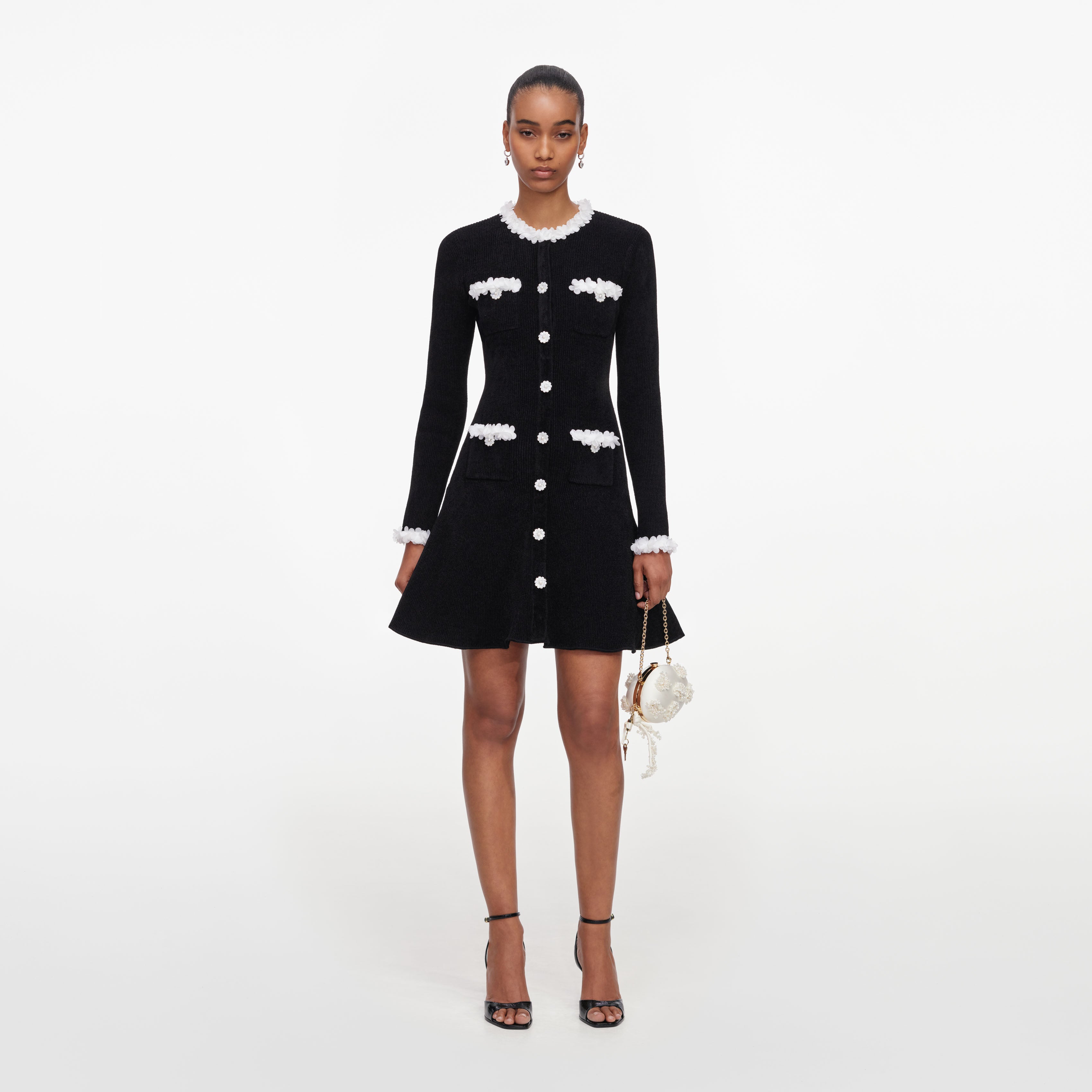 Self Portrait Dresses Chenille Minikleid S Schwarz Blumen