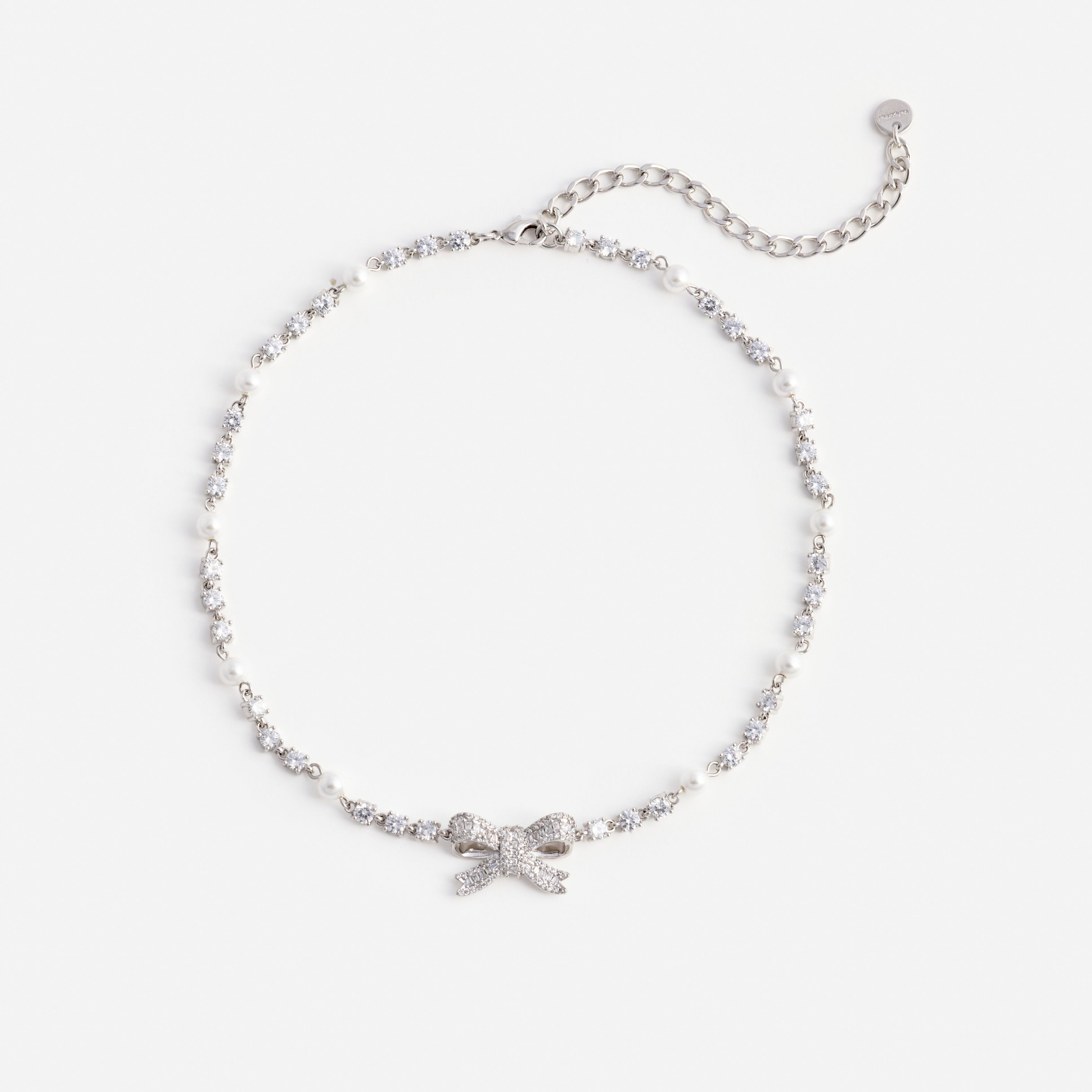 Self Portrait Jewellery Kette Silber Kristall Perle Bow