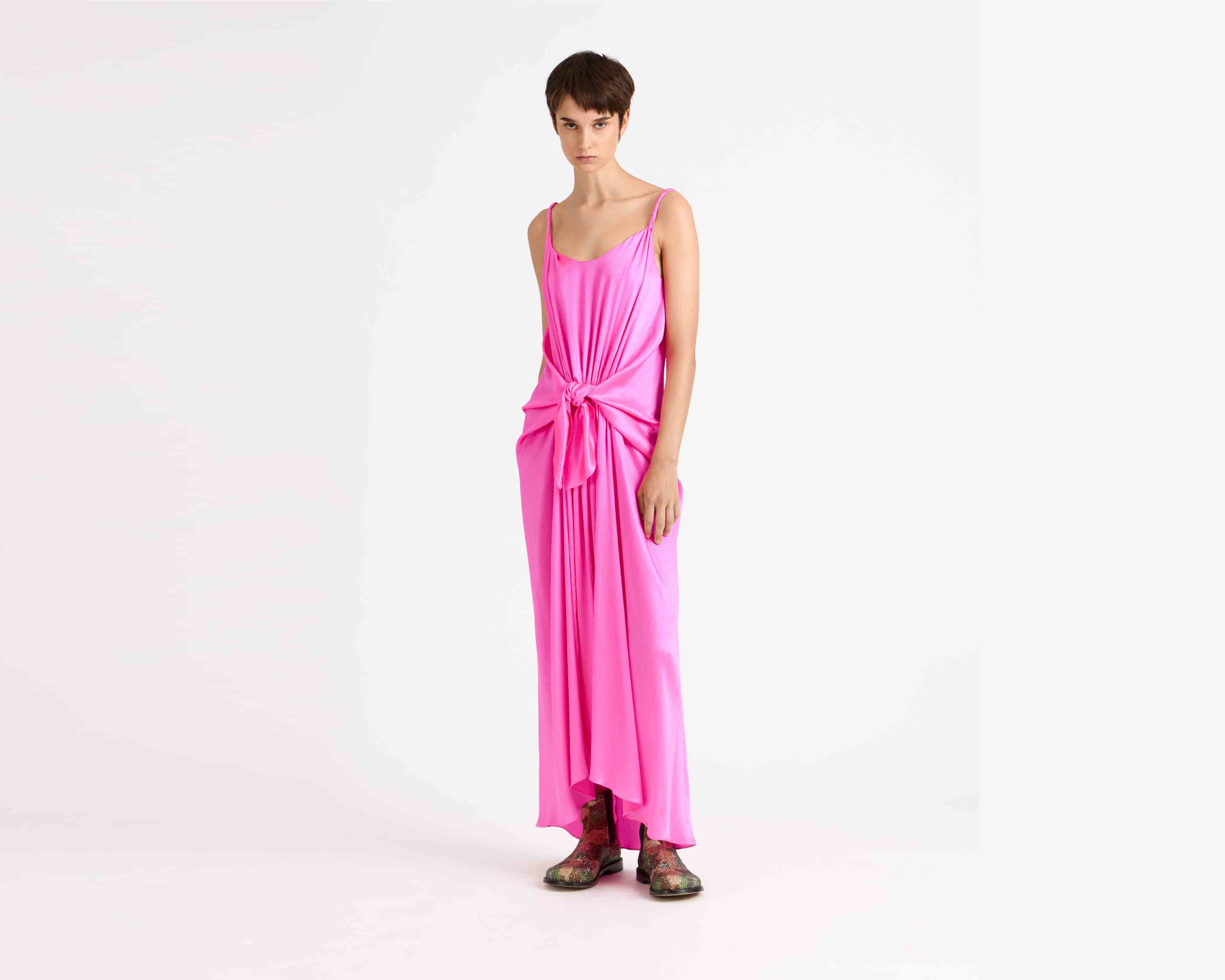 J.W.Anderson Dresses Knotted Waist Longline Kleid Rosa Seide