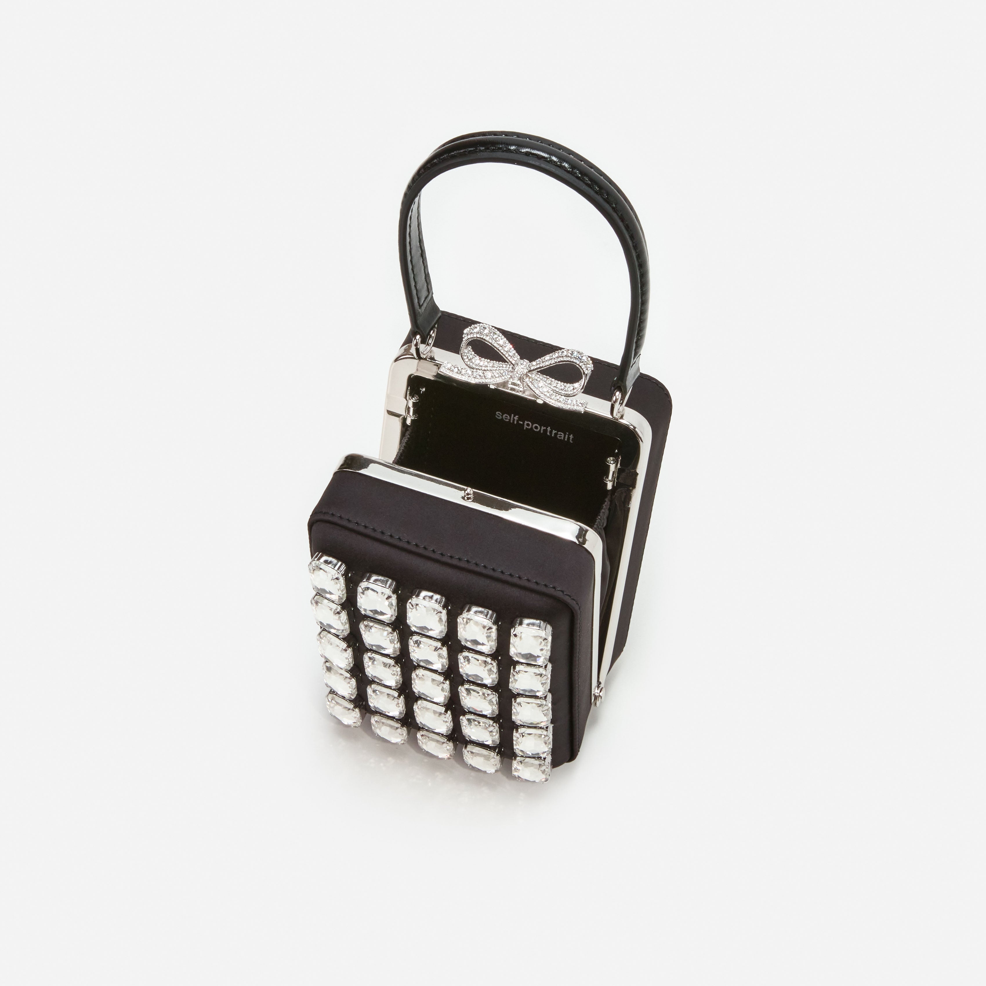 Self Portrait Handbags Black Satin Crystal Micro Bag Schwarz