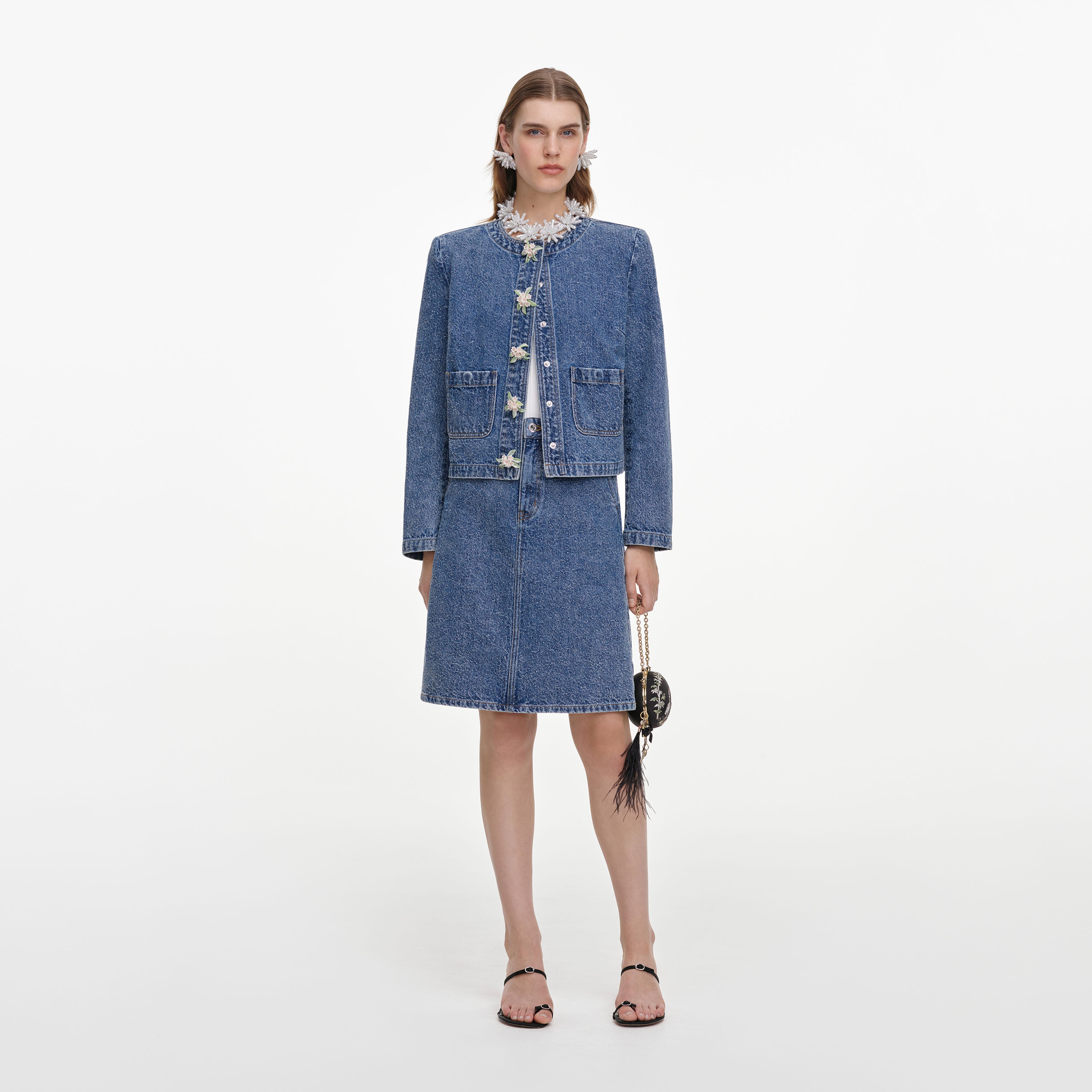 Self Portrait Denim Textured Mini Rock Blau Denim