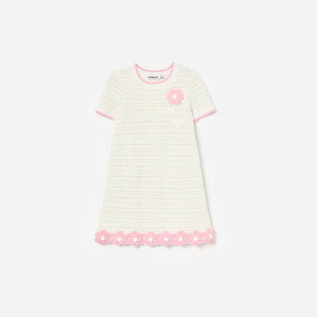 Self Portrait Dresses Flower Hem Mini Kleid Creme Baumwolle Kinder