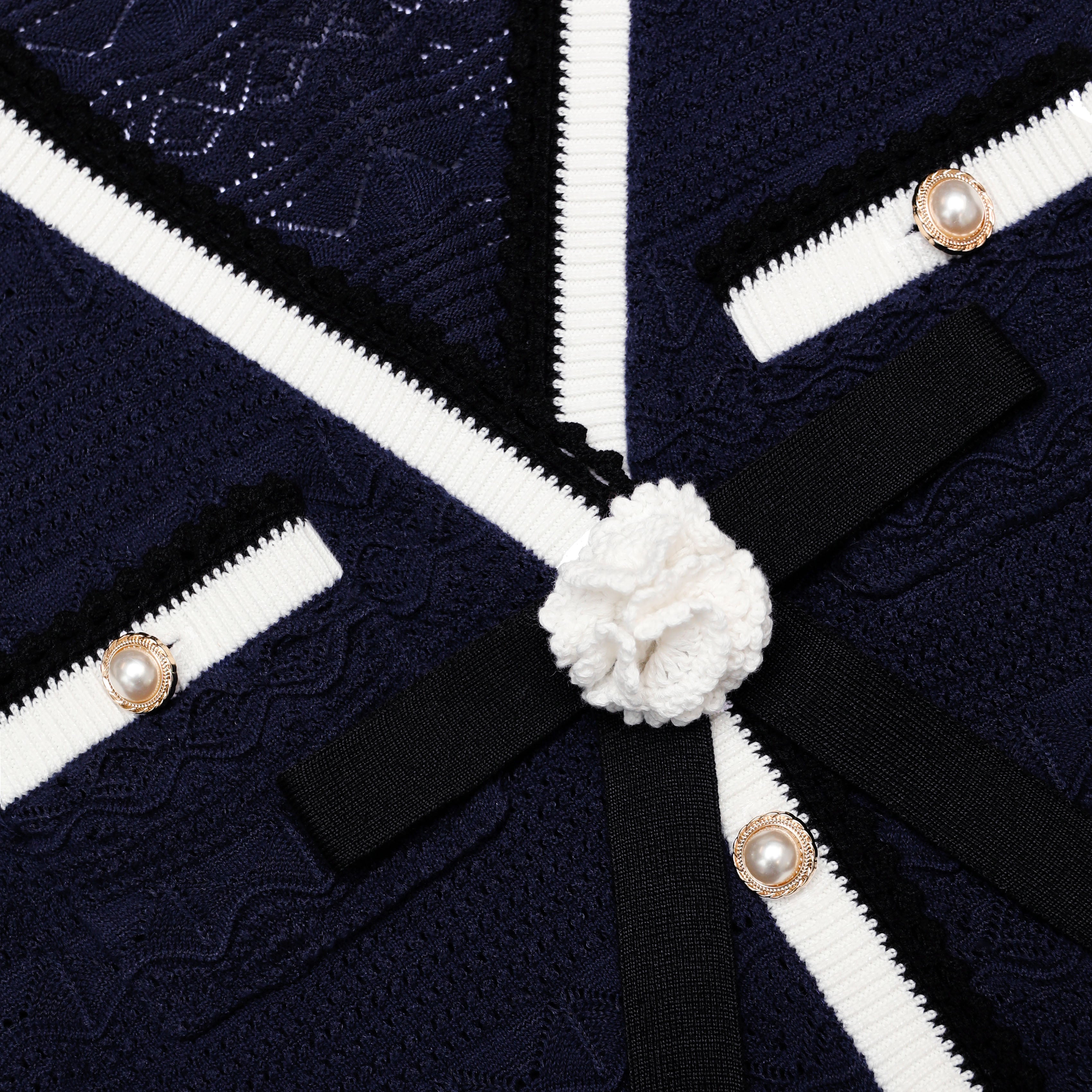 Self Portrait Navy Peplum Pointelle Mini Kleid S Strick