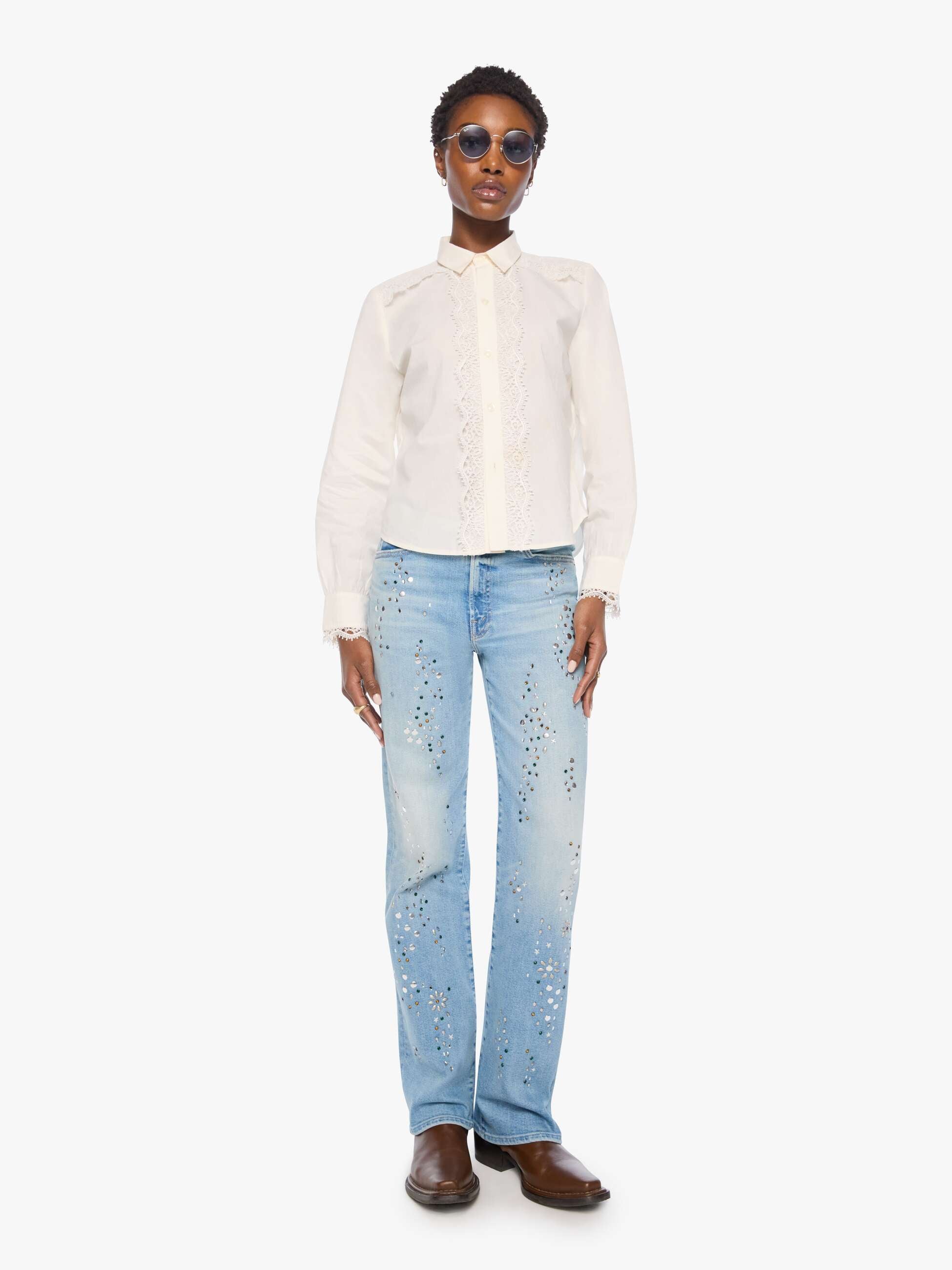 Mother The Headup Honey Bluse Antique White cropped