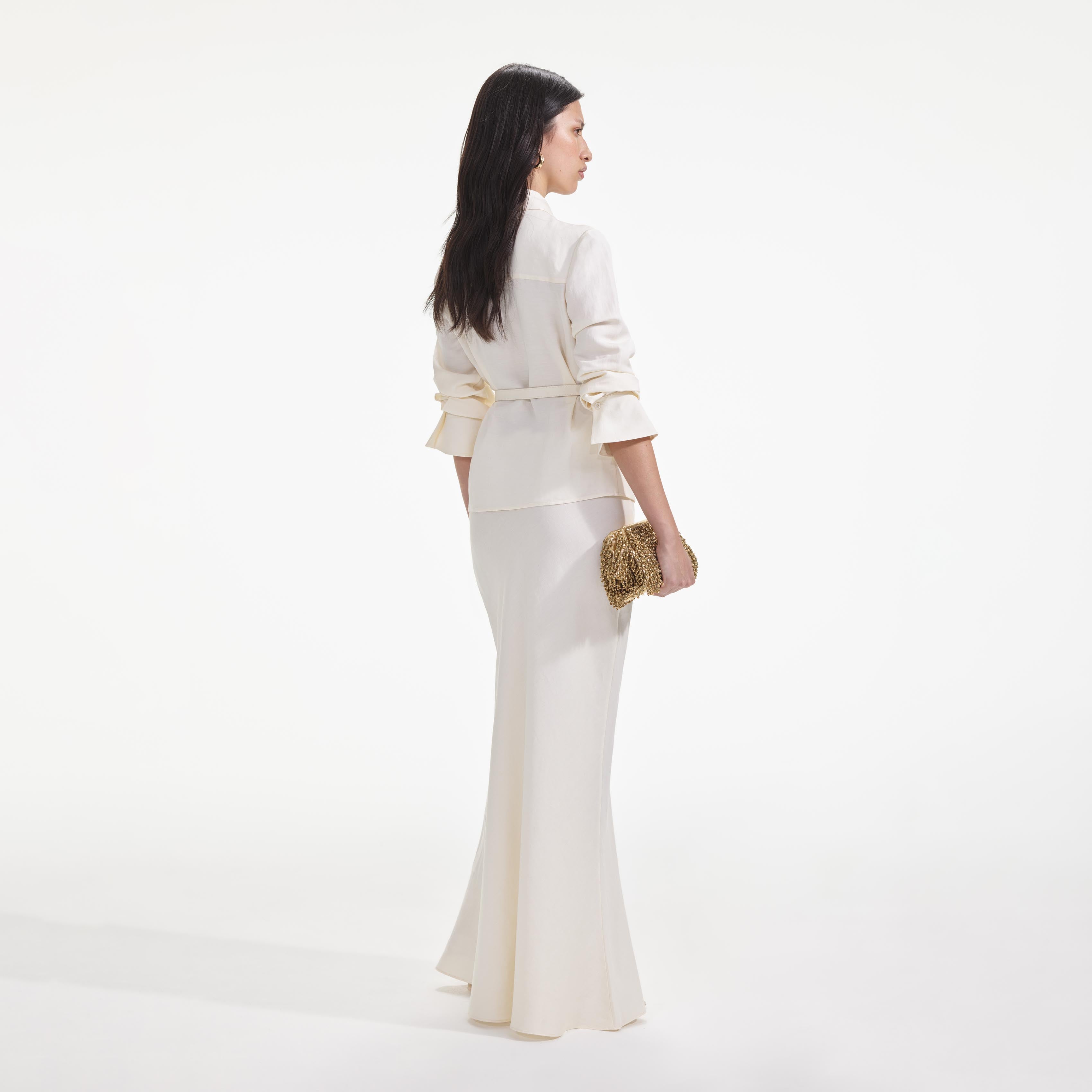 Self Portrait Dresses Cream Linen Maxikleid Creme Leinen