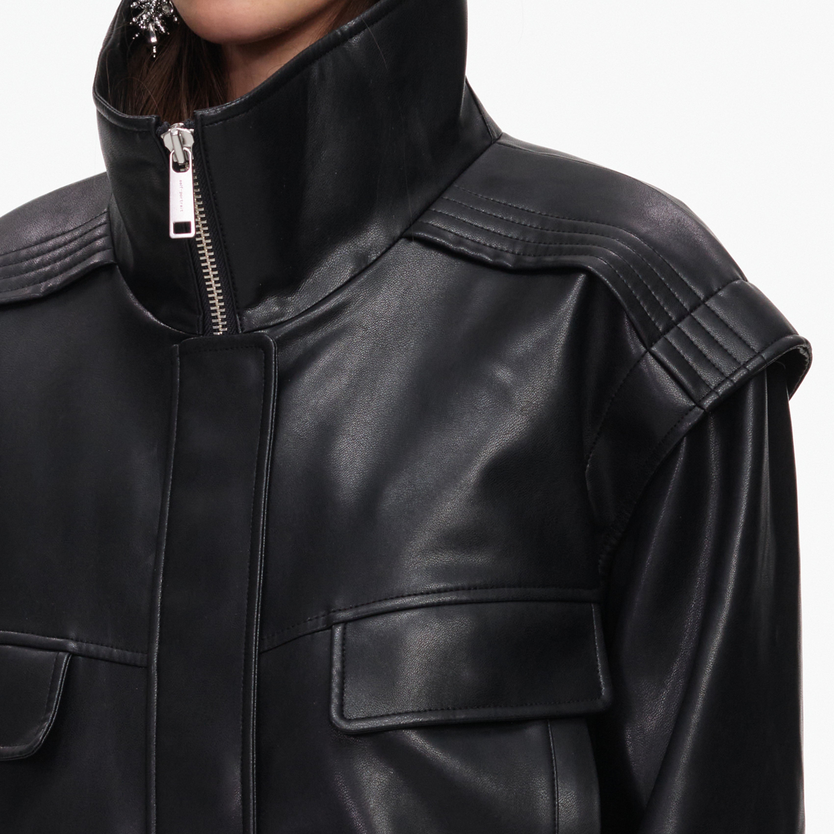 Self Portrait Outerwear Black Faux Leather Bomber Jacke UK 8