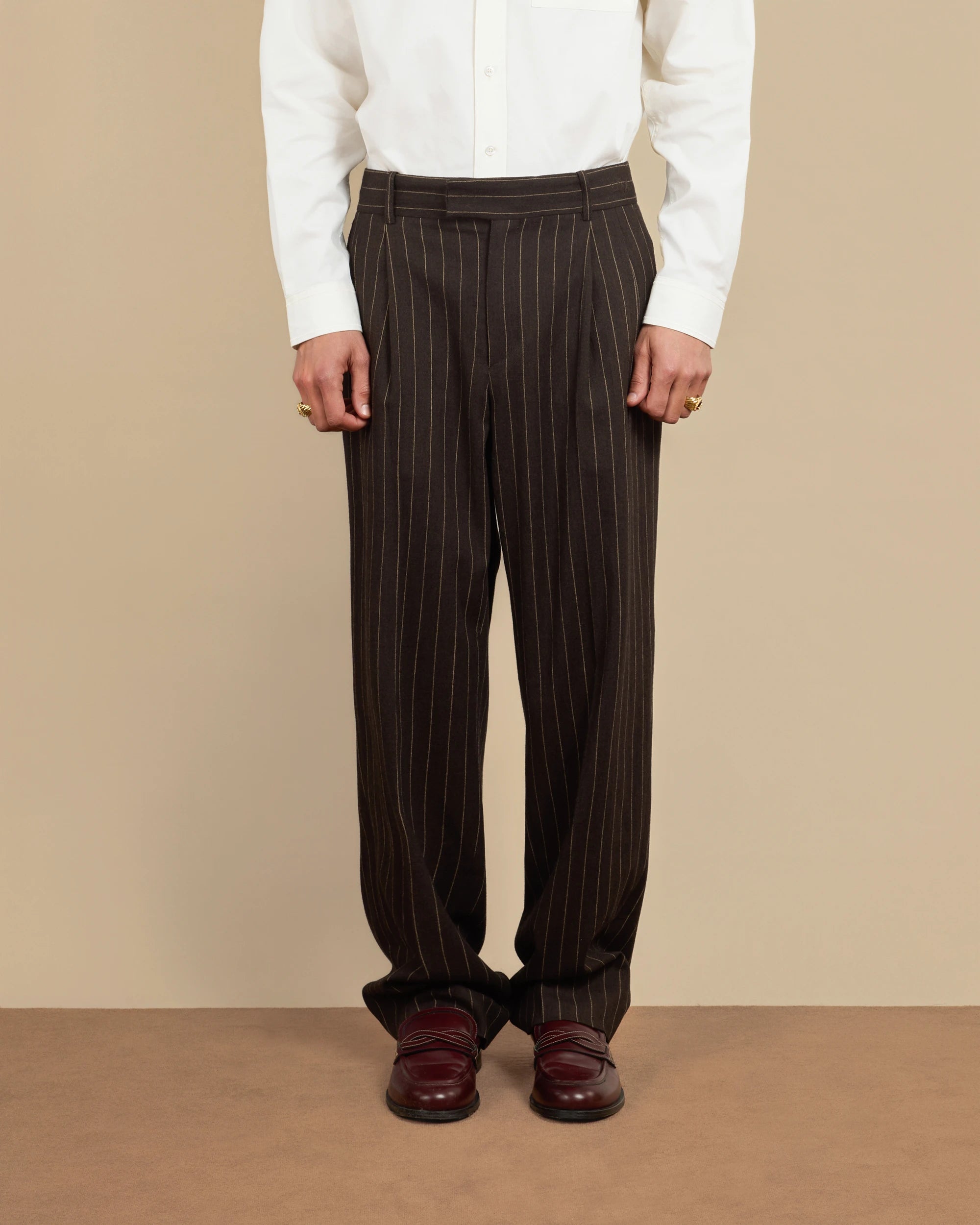 Drôle De Monsieur Le Pantalon Pinstripes Hose dunkelbraun Wolle