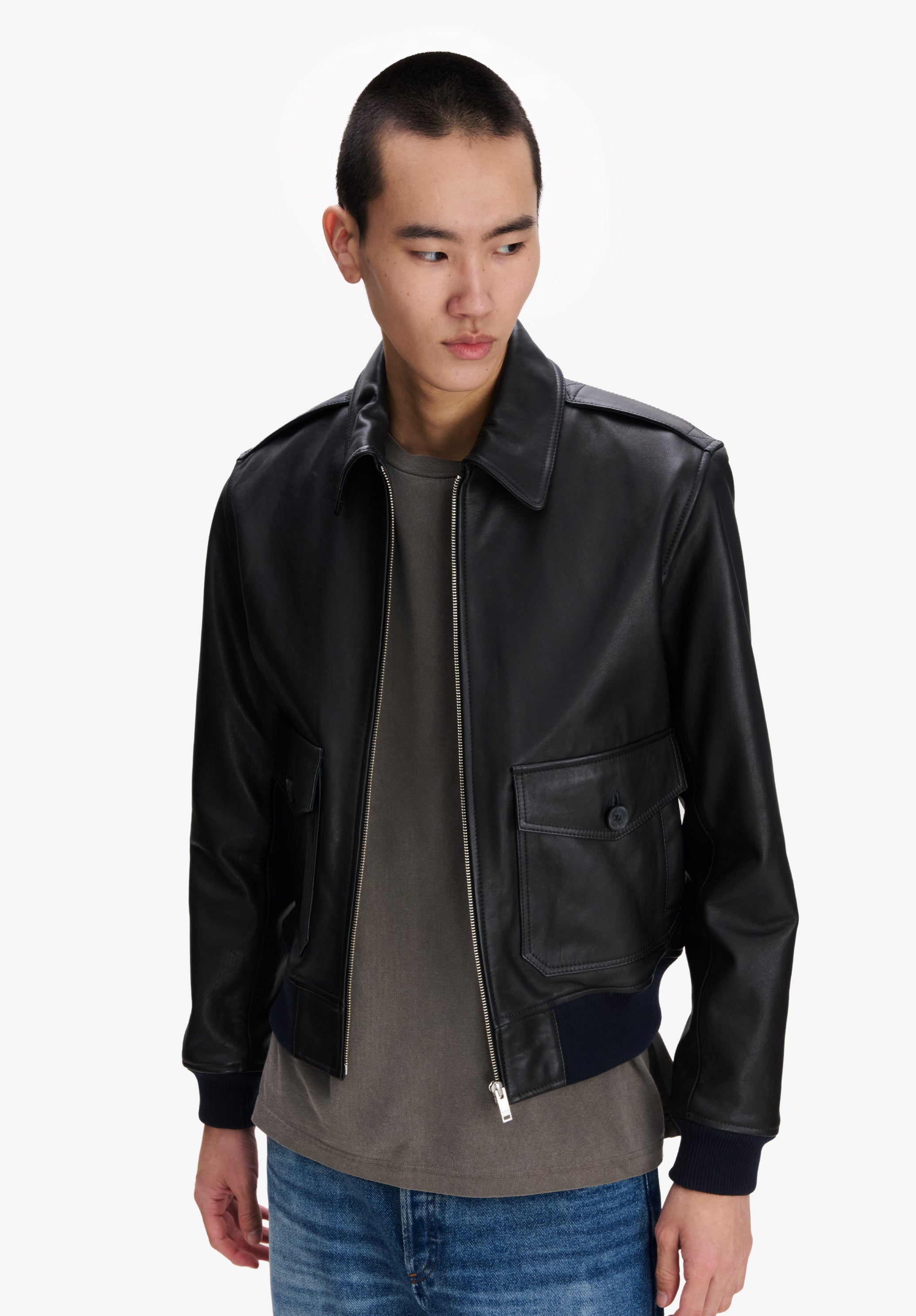A.P.C. Kurze schwarze Lederjacke Jacke Leder L