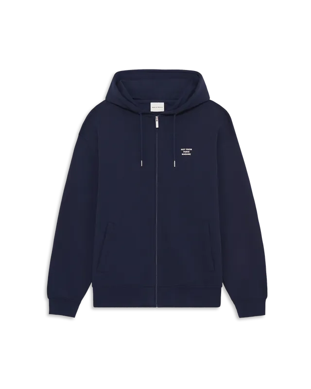 Drôle De Monsieur Slogan Zip Sweatshirt Hoodie Navy