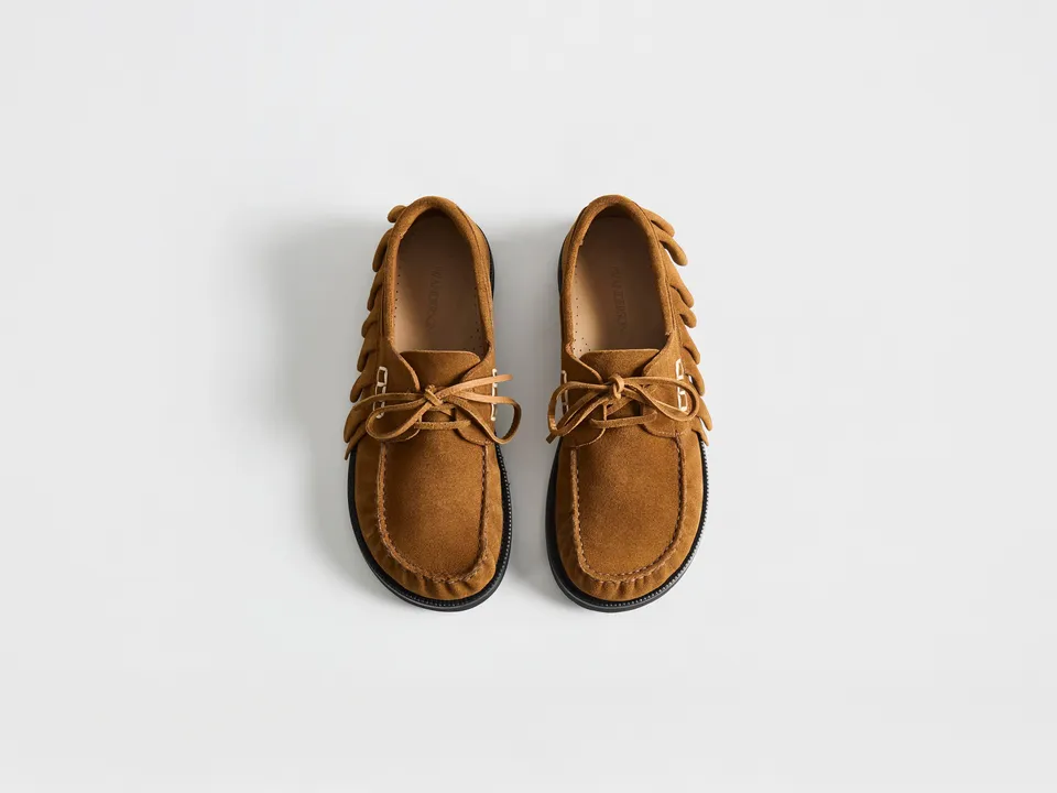 J.W.Anderson Ruffle Suede Boat Herren Bootsschuh Caramel