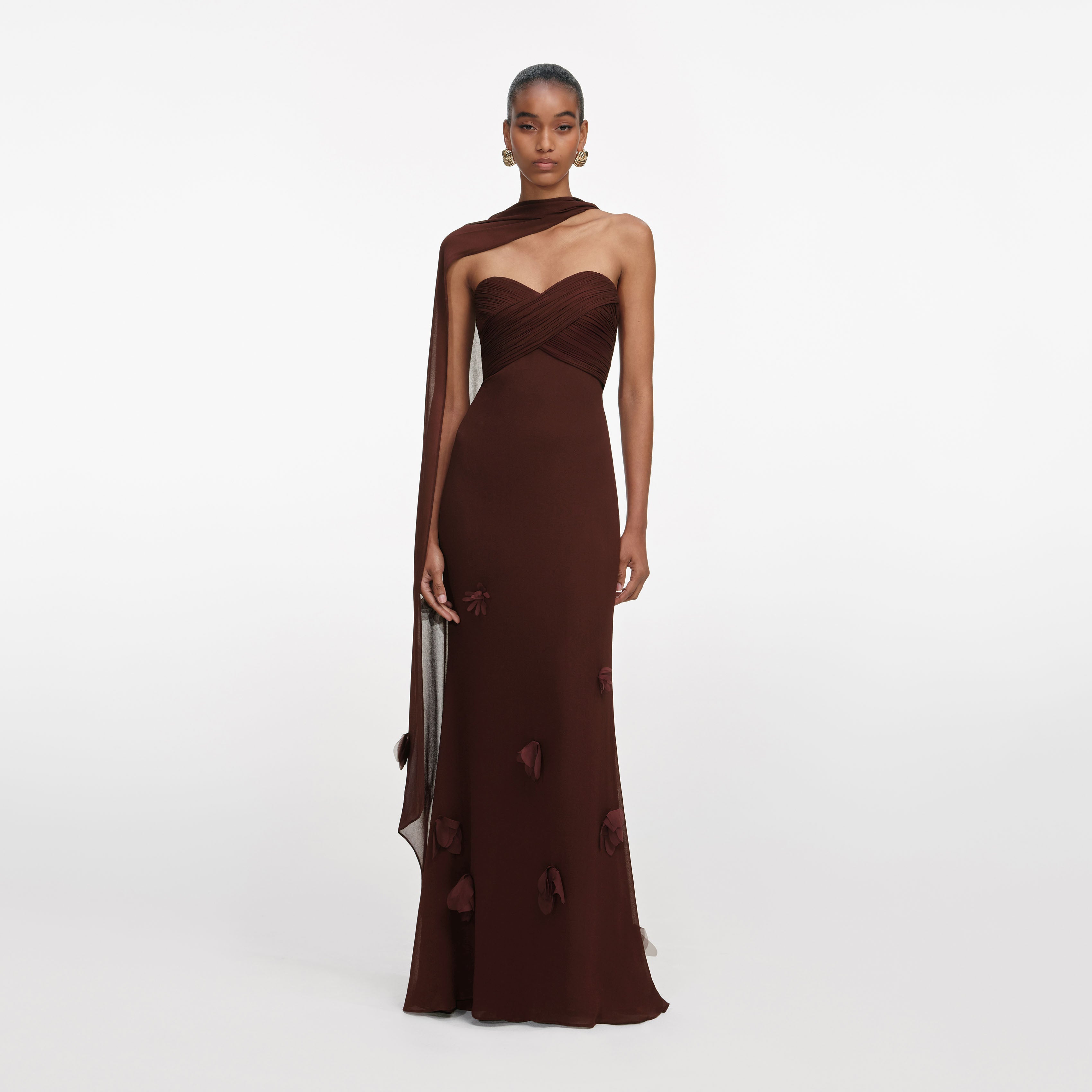 Self Portrait Brown Georgette Flower Maxikleid Braun UK 6