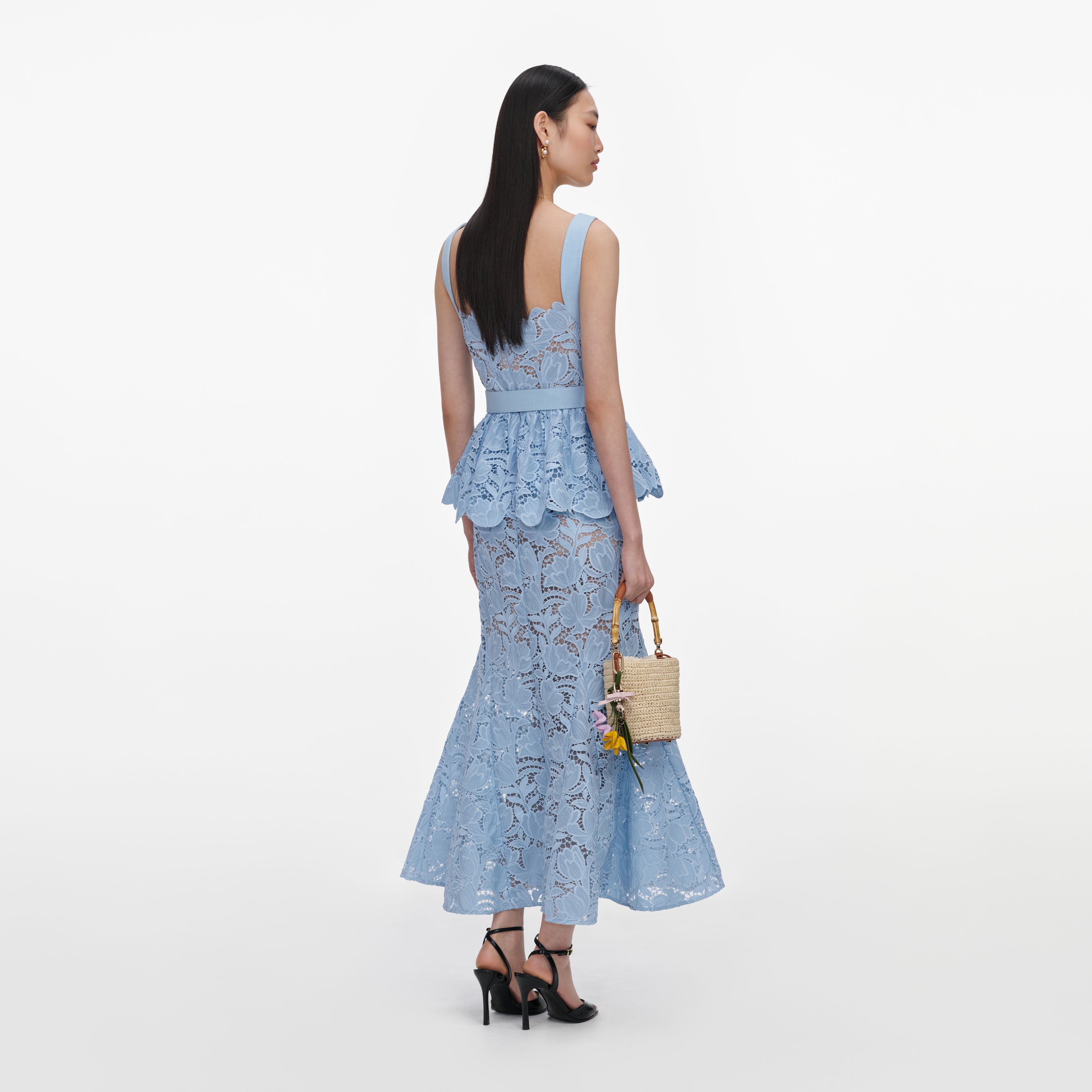 Self Portrait Blue Lace Peplum Midi Kleid Blau Spitze