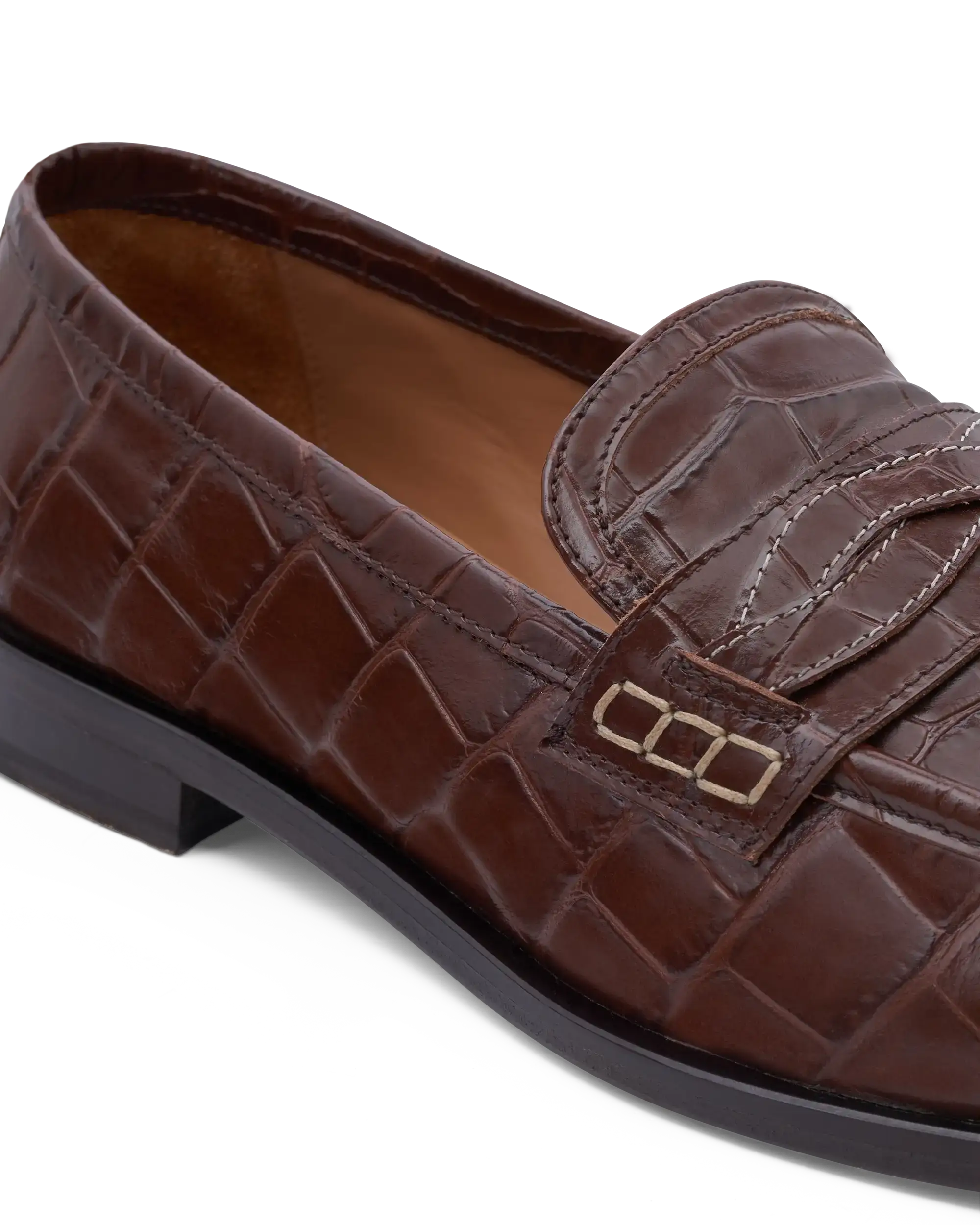 Drôle De Monsieur Mocassin Tresse Croco Loafer Dunkelbraun Leder