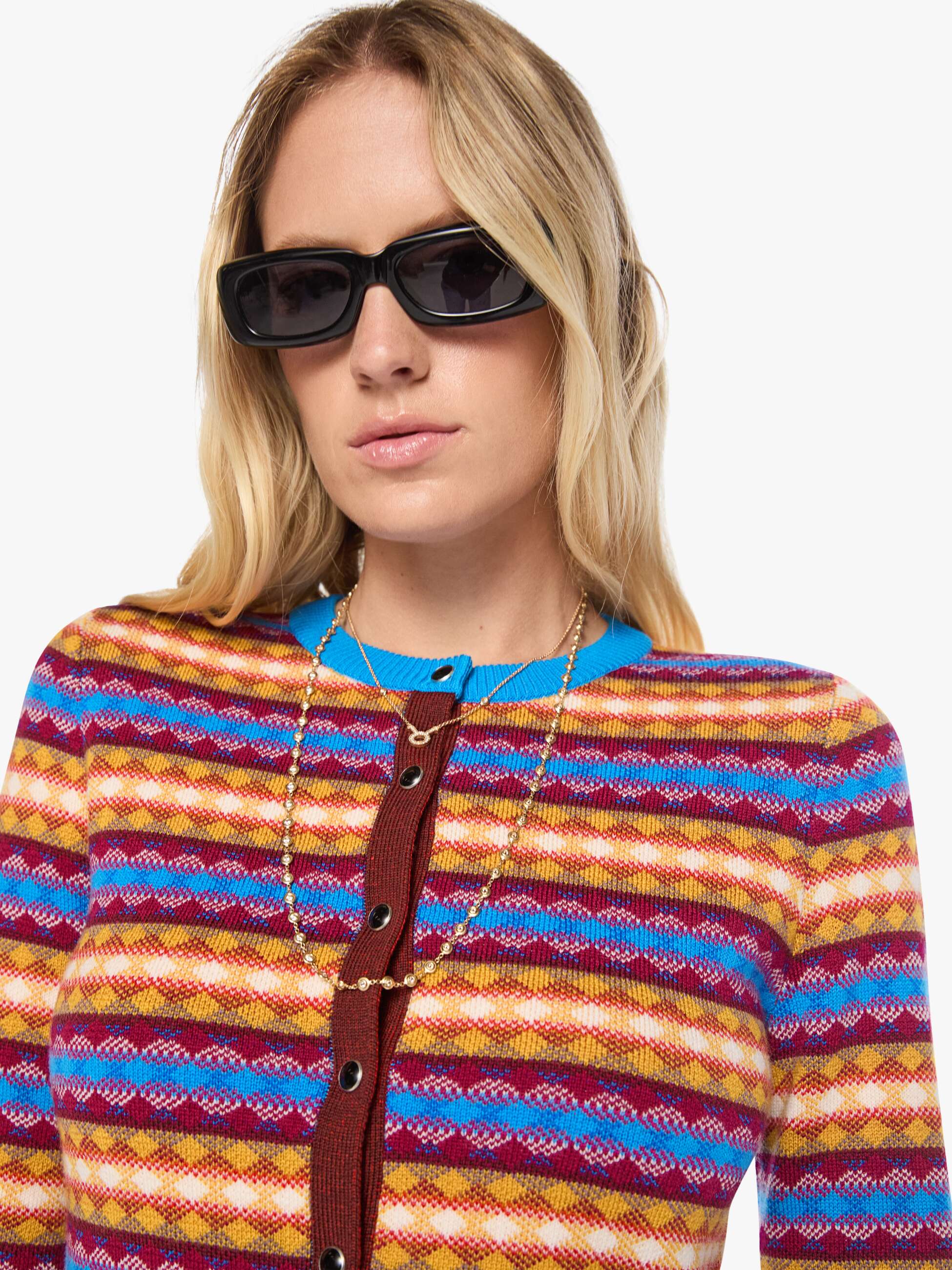 Mother The Lil Cardigan Jacquard Cardigan Gelb Bunt Merino