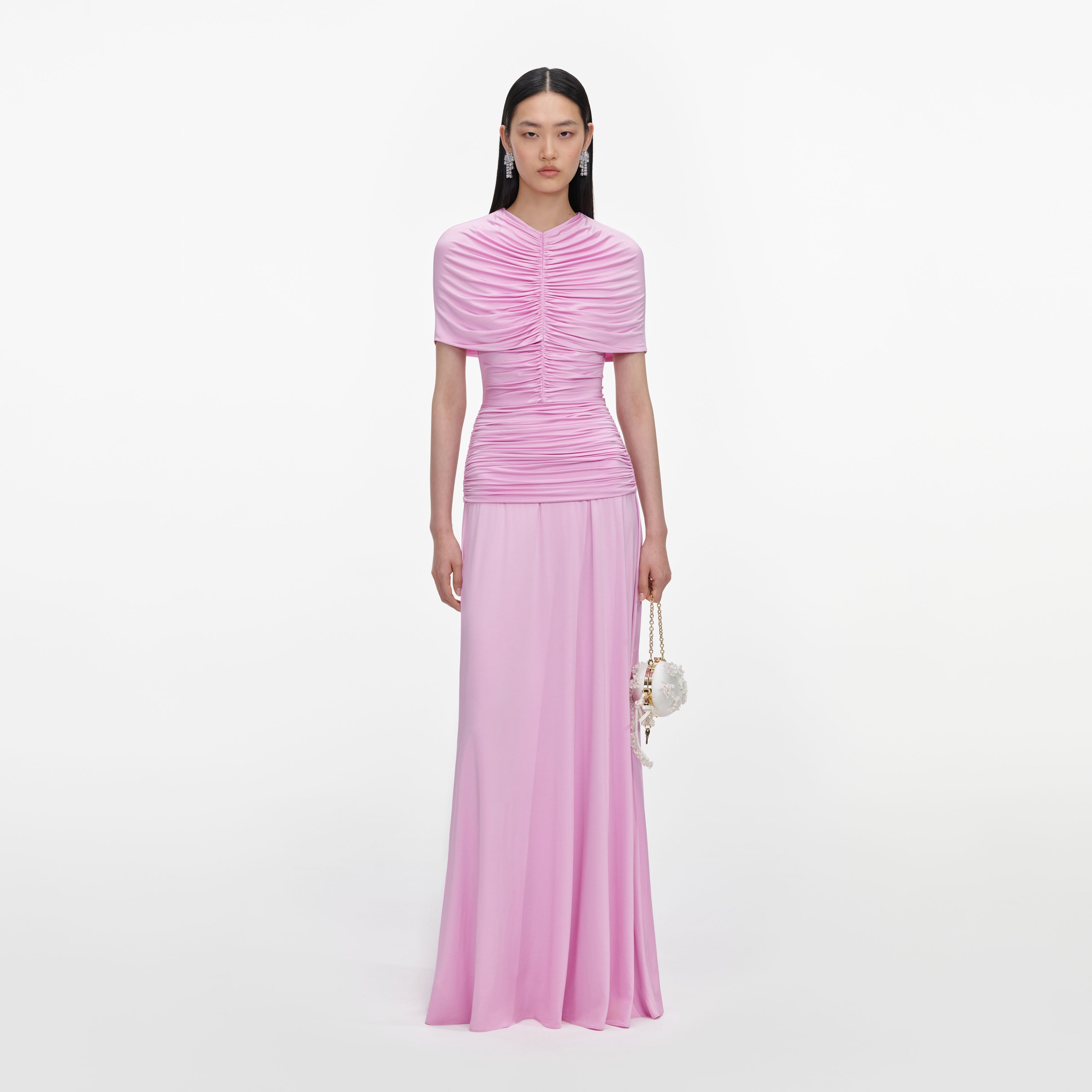 Self Portrait Pink Jersey Gathered Maxi Kleid Rosa UK 6